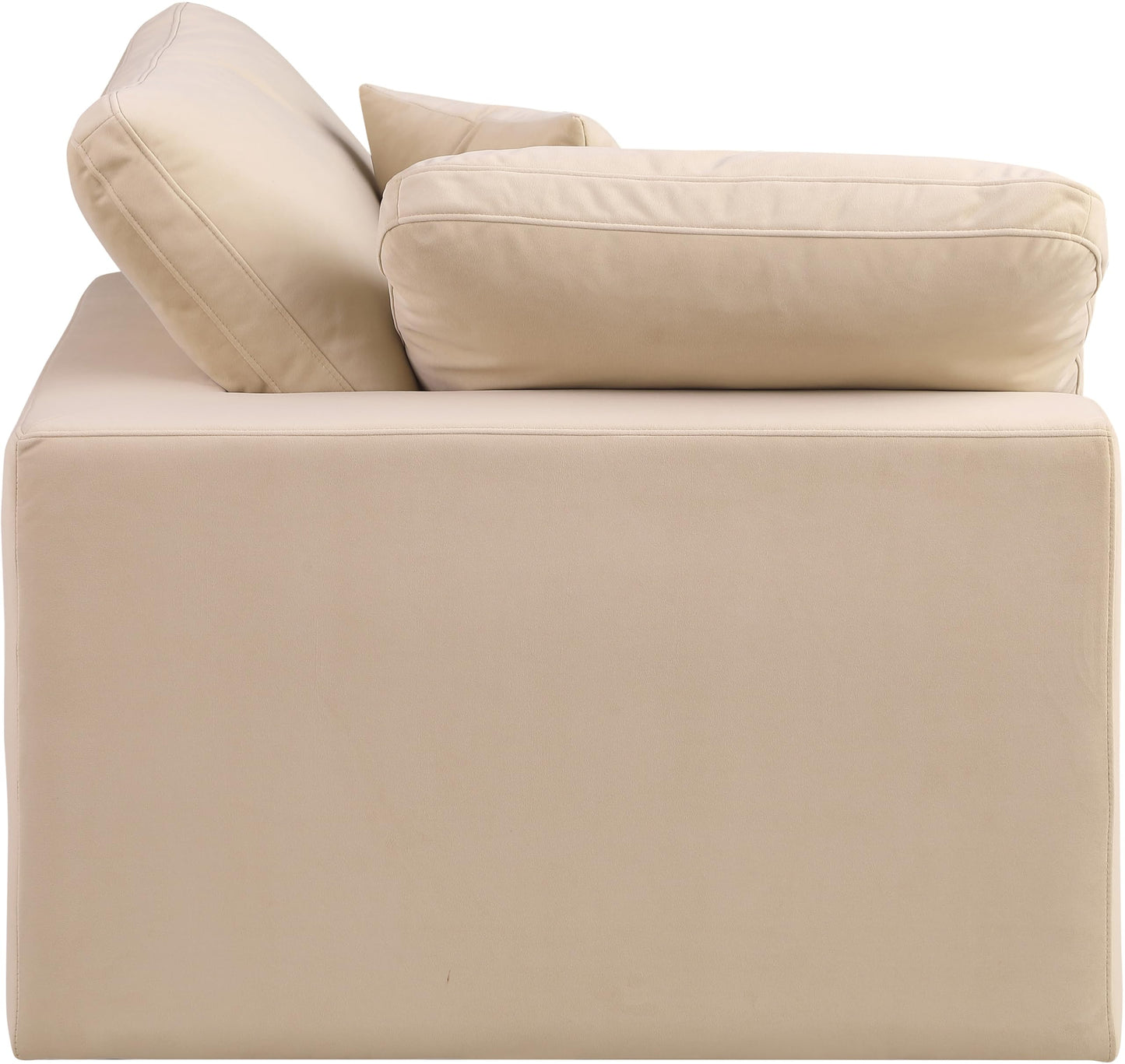 Meridian Furniture 189Beige-Corner Comfy Collection Modern | Contemporary Velvet Upholstered Corner Chair, Soft Beige Velvet, Down Feather Cushions, 40" W x 40" D x 34.5" H, Beige