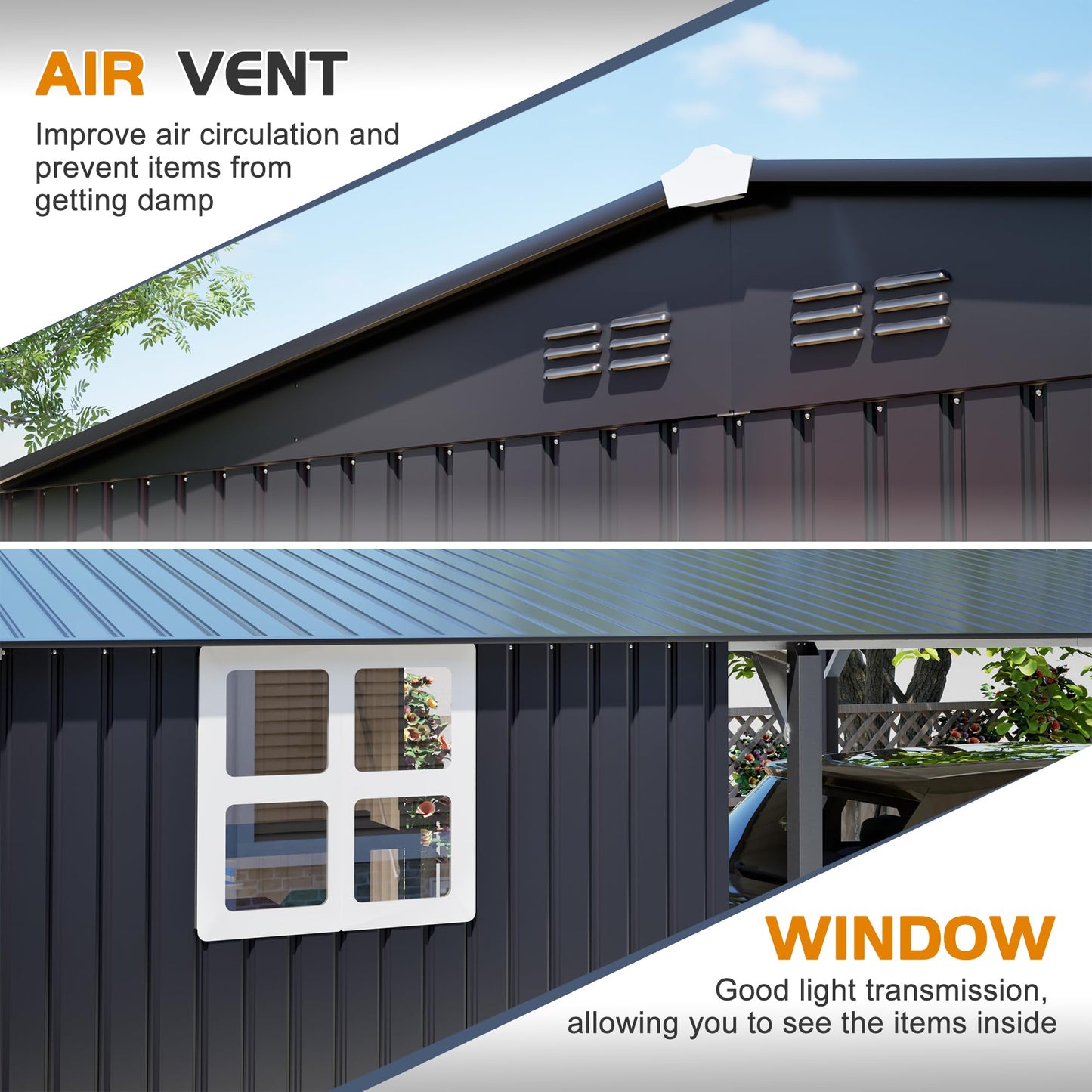 ZMAD 12'x23' Metal Carport Storage Shed 2-in-1, Heavy Duty Steel Garage with Sliding Door, UV Panel & Waterproof Sloped Roof, Reinforced Structure for Car Boat Tractor Farm(Style B)