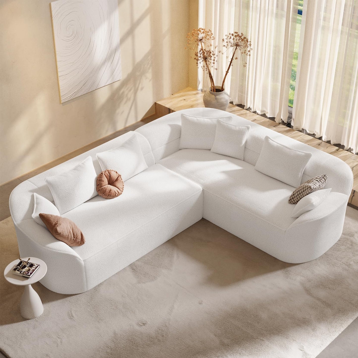 Vesgantti 110'' Luxury Modern Curved Sectional Sofa, Oversized Chenille Cloud Couch for Living Room, Comfy Luxury L-Shaped Boneless Sofa with Extra Deep Seat, Tool-Free Assembly, Snow White