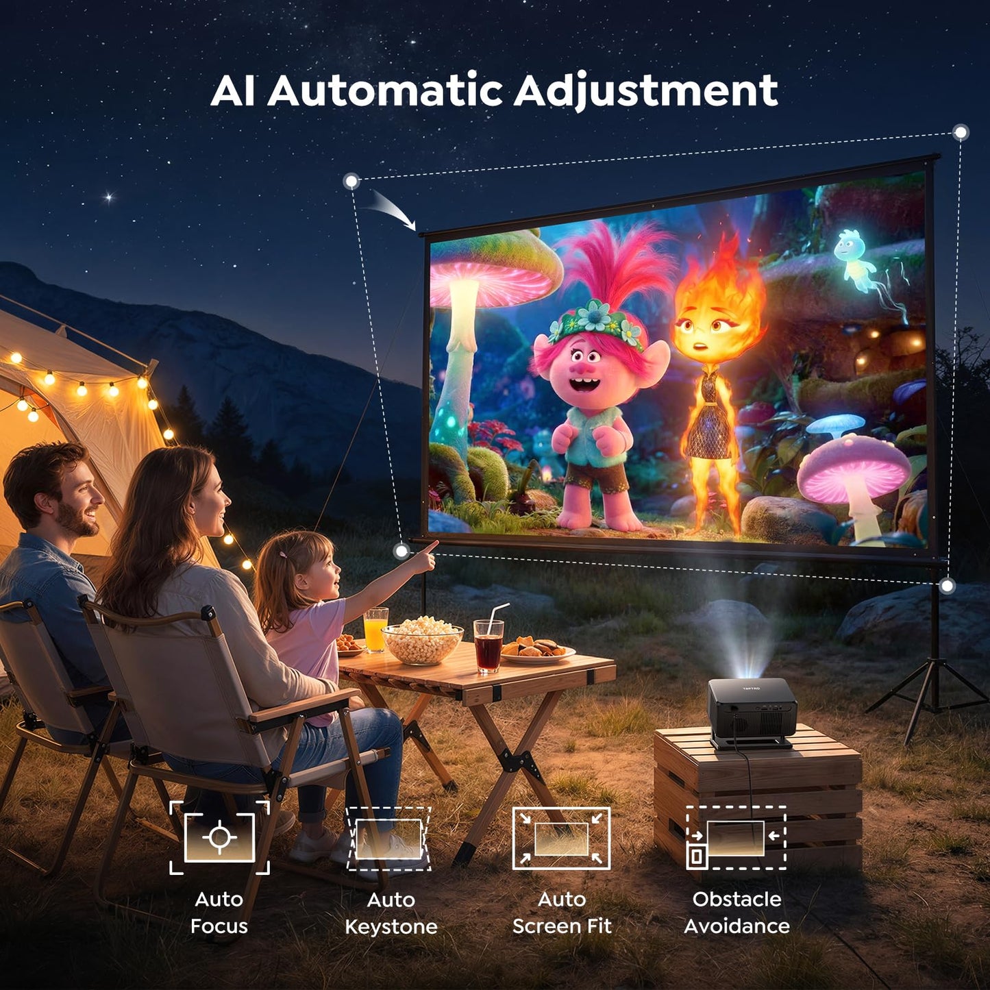 Smart Projector [Google TV 14.0 & Dolby & 4K Support] with WiFi and Bluetooth HDR10,Portable Mini Movie Short Throw Projector Outdoor with Built-in Apps Auto Focus Keystone for Home Bedroom Ceiling