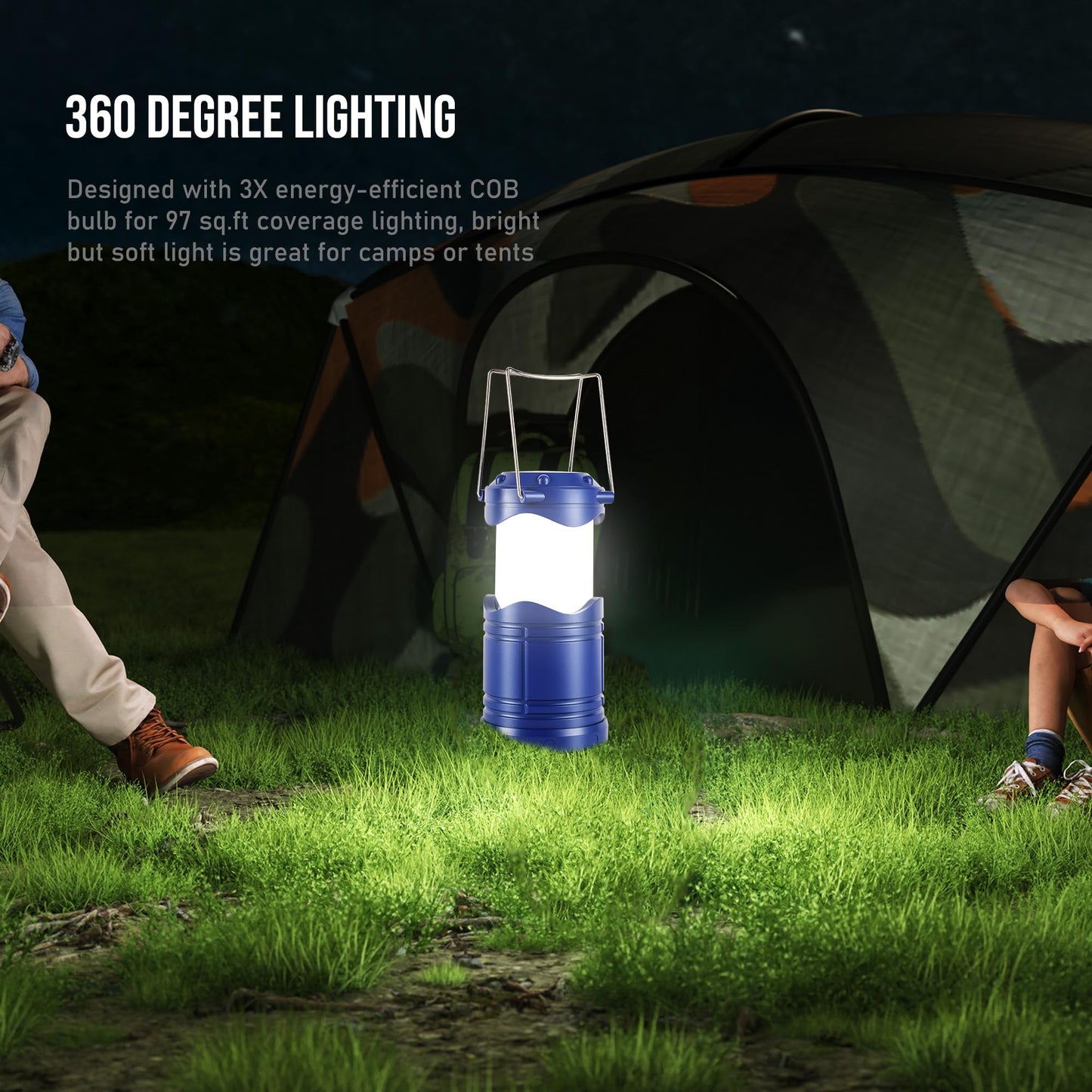 Lichamp LED Camping Lantern, 4 Pack Battery Powered, Portable Collapsible Light, Blue, Model CLS-B004BL