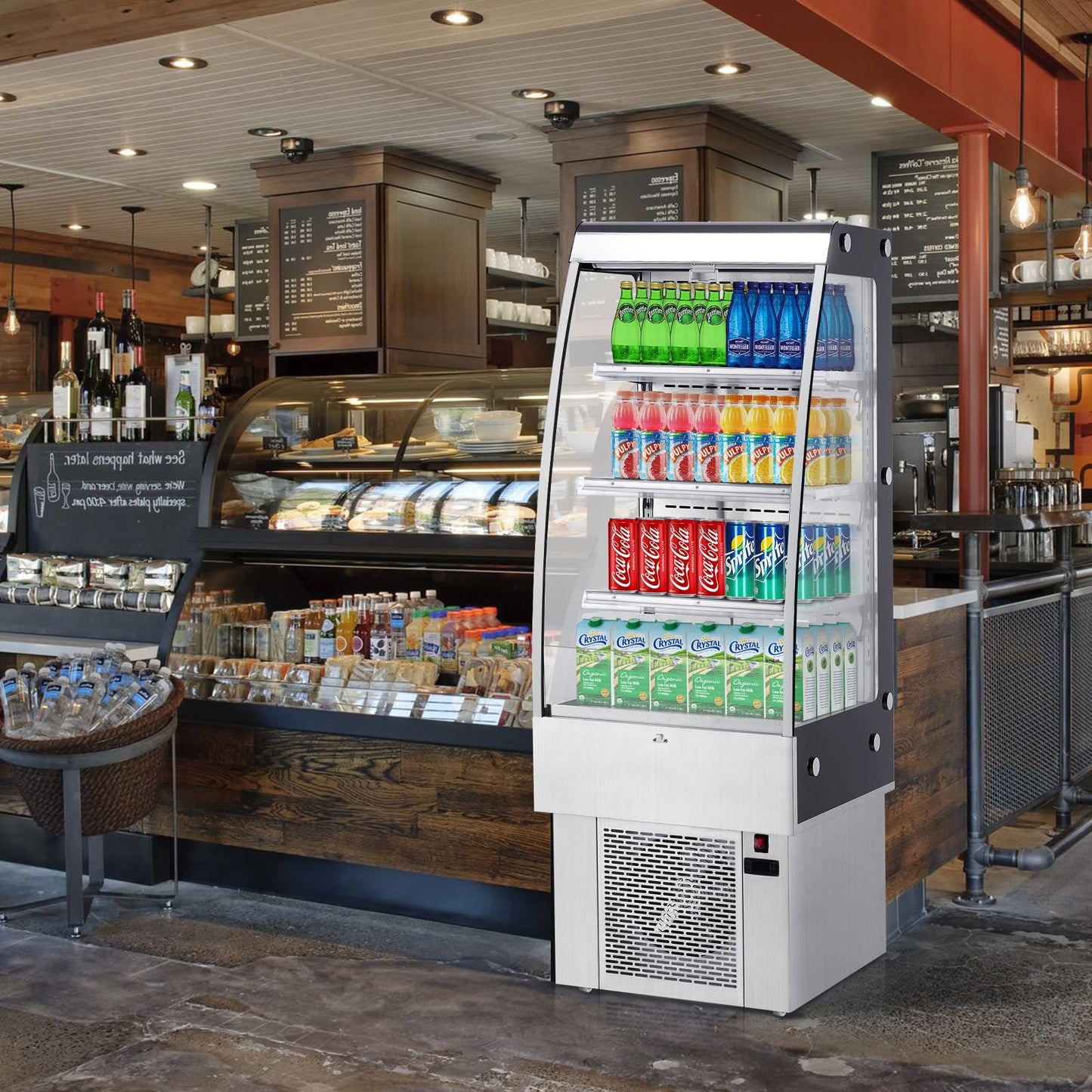 Professional 8.8 Cu.Ft Commercial Display Refrigerator Merchandiser, 3-Tier Air Curtain Fridge with LED Lights, 4 Swivel Wheels & Adjustable Shelves for Restaurants, Convenience Stores & Cafes