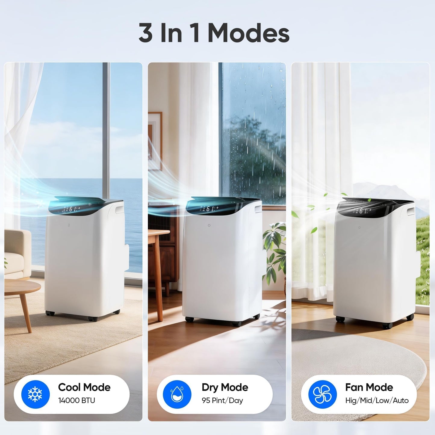 14000 BTU Portable Air Conditioners, Cooling,Fan,Dehumidification,Sleep Mode for Large Rooms up to 700 Sq.Ft, AC Unit with Remote Control, 24H Timer, Installation Kits Included