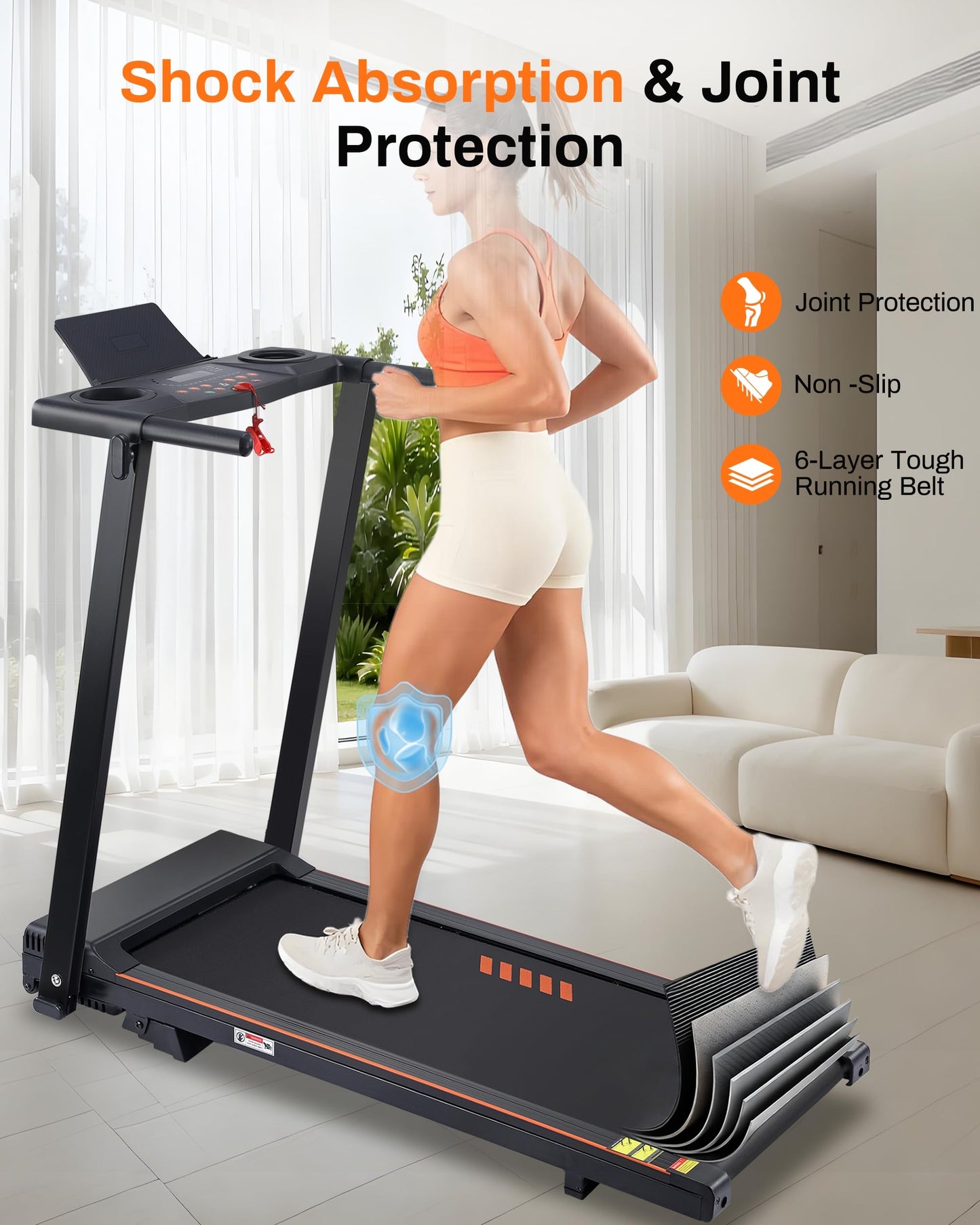 ECHANFIT Incline Treadmill with Handles, 3.0 HP Small Treadmills for Home with 300 LBS Capacity, Walking Pad with LED Dispay, 24 Preset Programs, Water Bottle Holder, iPad Stand