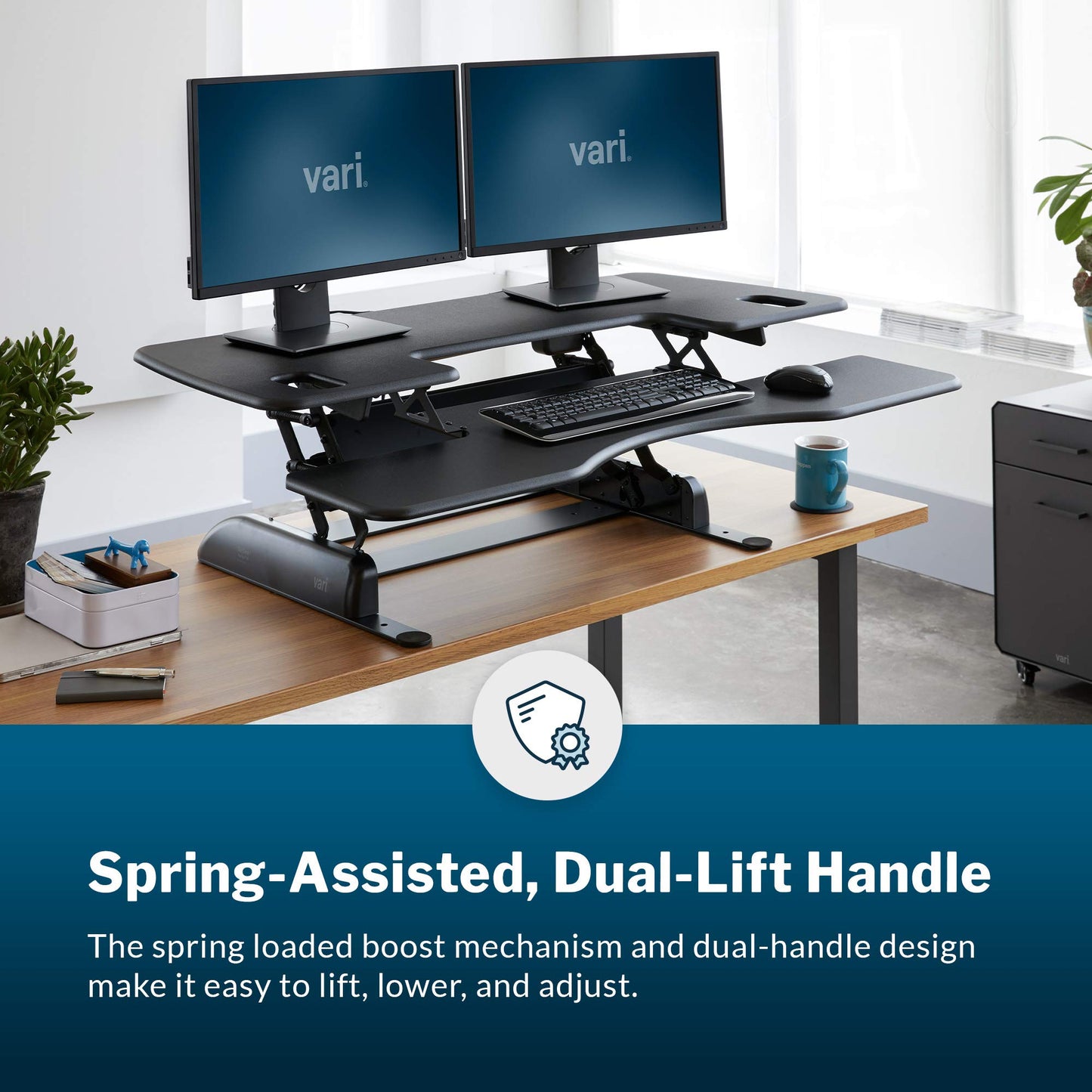 Vari VariDesk Pro Plus 48 - Adjustable Desk Converter with 11 Height Settings - Laptop Sit Stand Desk Riser for Home Office, Table Tops, Workspace - Fully Assembled with Spring Loaded Lift - Black