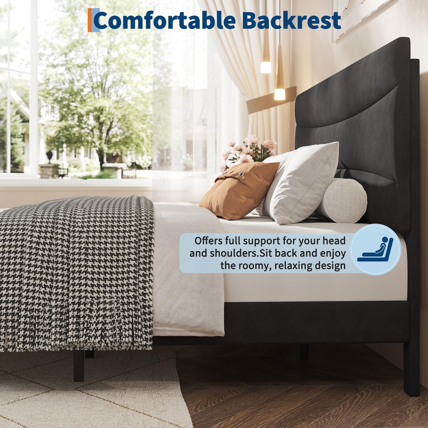 Garvee King Size Bed Frame with Headboard, Velvet Upholstered Platform Bed Frame No Box Spring Needed with Under-Bed Storage and Strong Wood Slats Support, Noise Free, Easy Assembly, Black