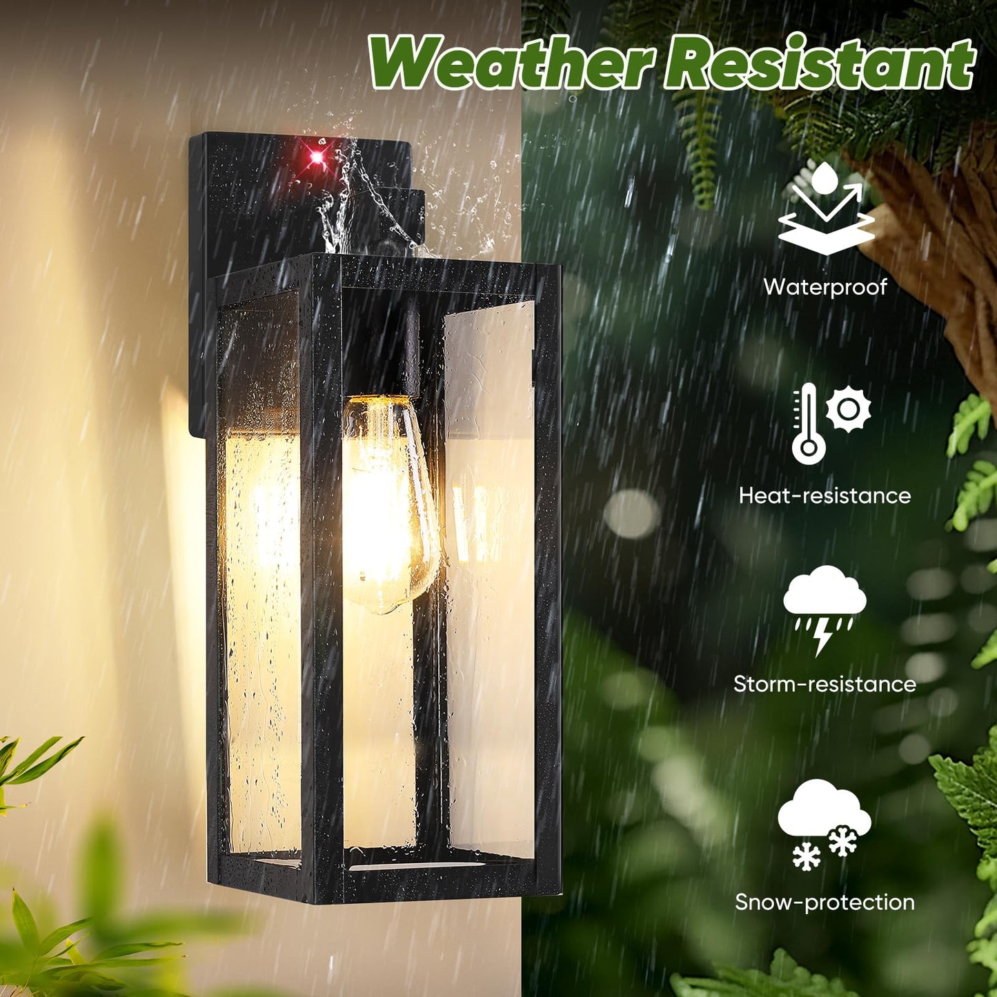 BesLowe Motion Sensor Outdoor Wall Lights, 15in Black Metal Sconce Lanterns, Dusk to Dawn, 3 Lighting Modes, 2-Pack