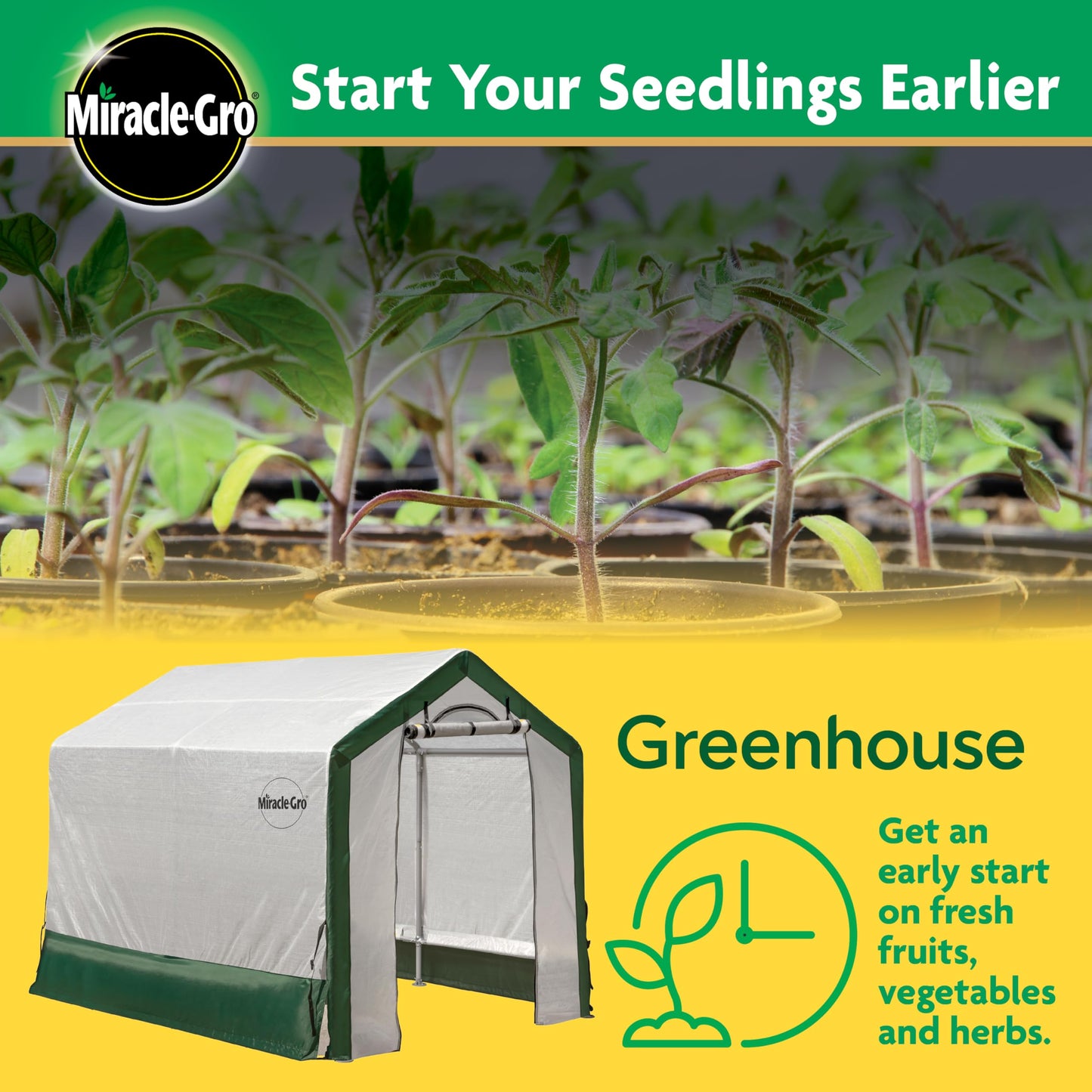 Miracle-GRO 6' x 8' x 6' Outdoor Mini Walk-in Greenhouse Plant Tent, All-Season Small Walk-in Plant Growth Accelerator with UV-Treated Fabric Cover and Zippered Panels, Clear