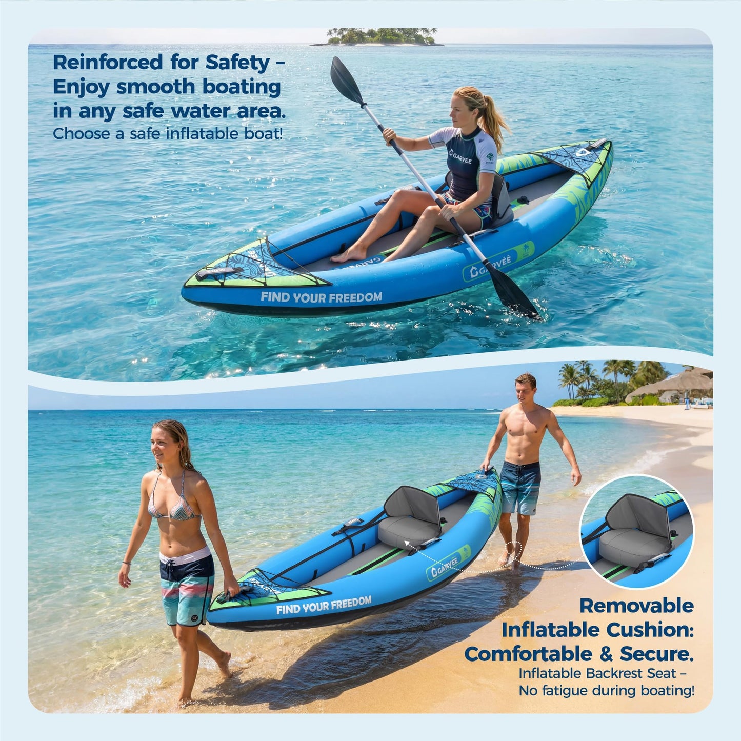 Inflatable Kayak, Heavy-Duty PVC Single Tandem Kayak with Adjustable Seats & Backrest, Aluminum Paddles, High-Output Pump, Portable Fishing Kayak for Lake River Ocean, Kayak for Family