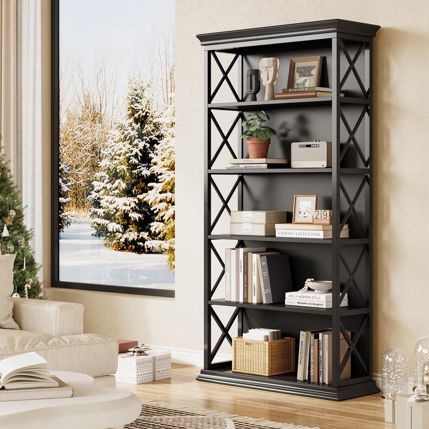 Little Tree 6-Tier Bookcase, 71 Inches Industrial Bookshelves, Floor Standing Display Storage Shelves Tall Bookcase for Home Office, Living Room, Bed Room