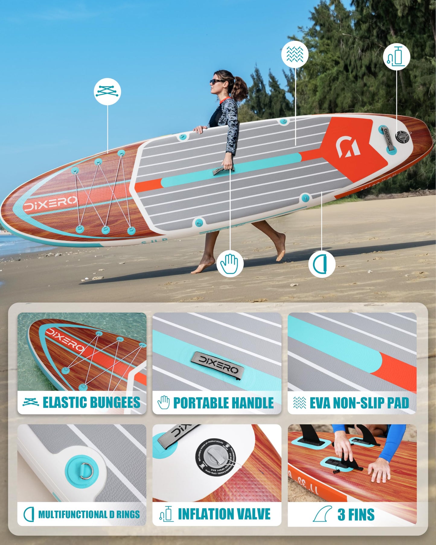 Dixero Inflatable Stand Up Paddle Board with SUP Accessories, Anti-Slip EVA Deck, 11'*33" Inflatable Paddle Boards for Adults & Youth of All Skill Levels