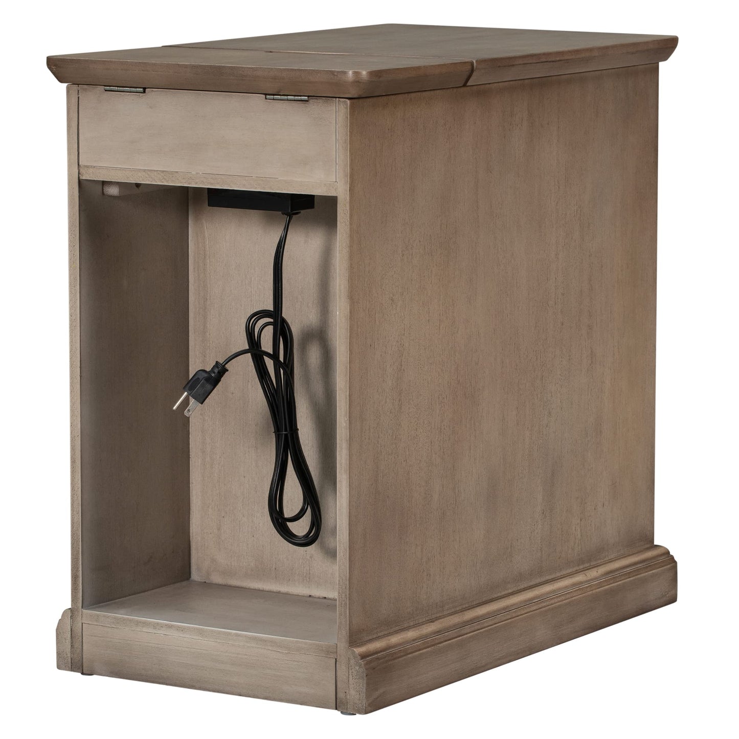 Knocbel Accent Narrow End Table with Hidden USB Ports, Pull-Out Tray, Storage Cabinet and Drawer, Living Room Sofa Couch Side Table Bedroom Bedside Table Nightstand, Fully Assembled (Antique Brown)