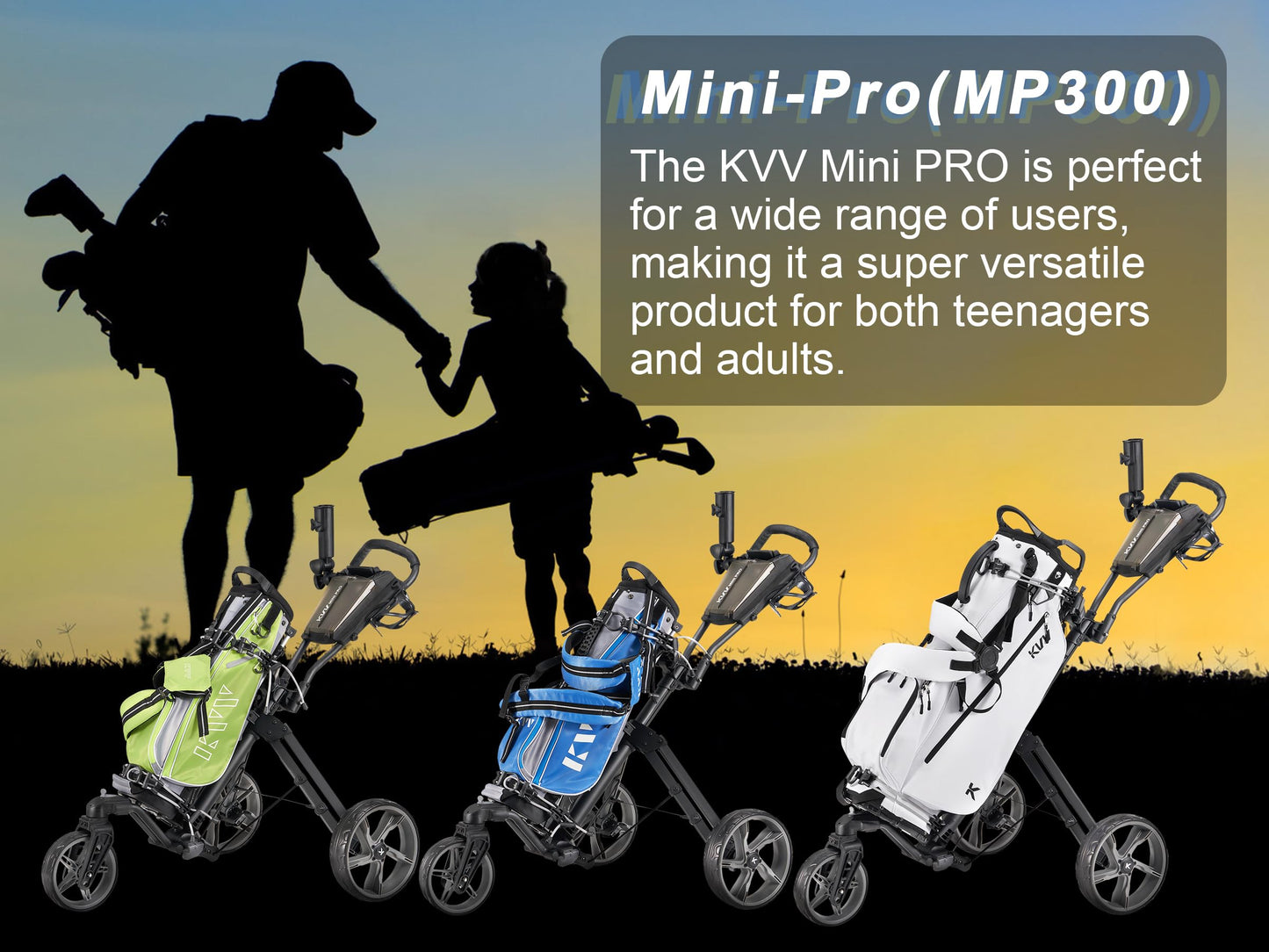 KVV Mini-Pro Deluxe Golf Cart for All Age Groups,Golf Push Cart with Adjustable Upper Bracket, 360 Swivel Front Wheel, Ultra-Compact Size