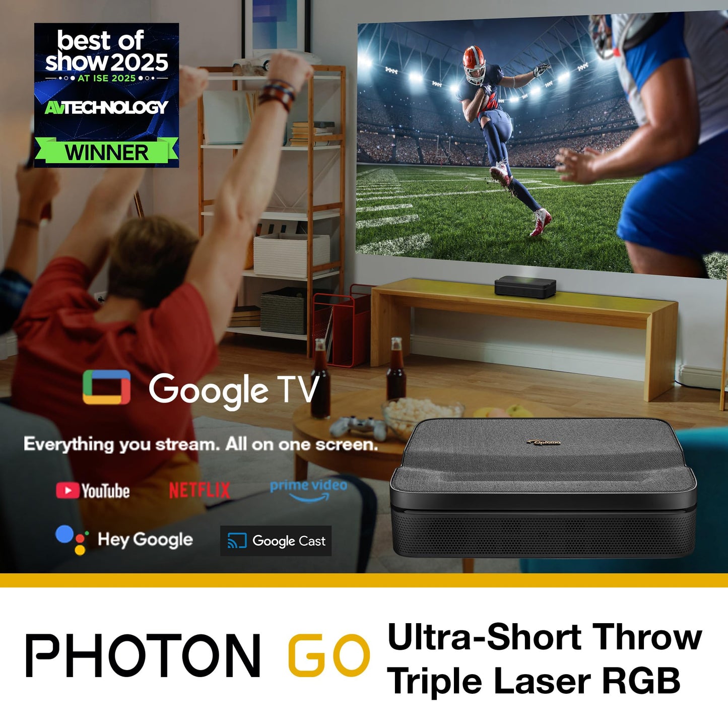 Optoma ML1080UST 1080p Photon Go Ultra Short Throw Full HD LED Triple Laser DLP Google TV Smart Projector