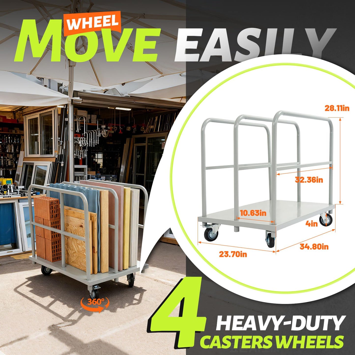 Gelacie 36x24inch Steel Panel Truck Cart, Flat Dolly Cart, Flatbed with