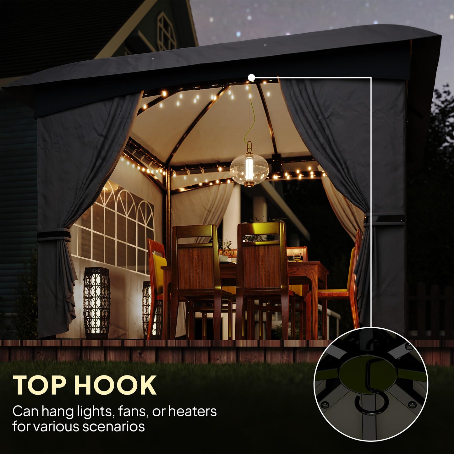 Outsunny 11' x 11' Outdoor Gazebo, Arc Patio Gazebo Canopy Shelter, UV Protected, with Curtains, Church Windows, Double Roof, Galvanized Steel Frame for Lawn, Backyard and Deck, Dark Gray