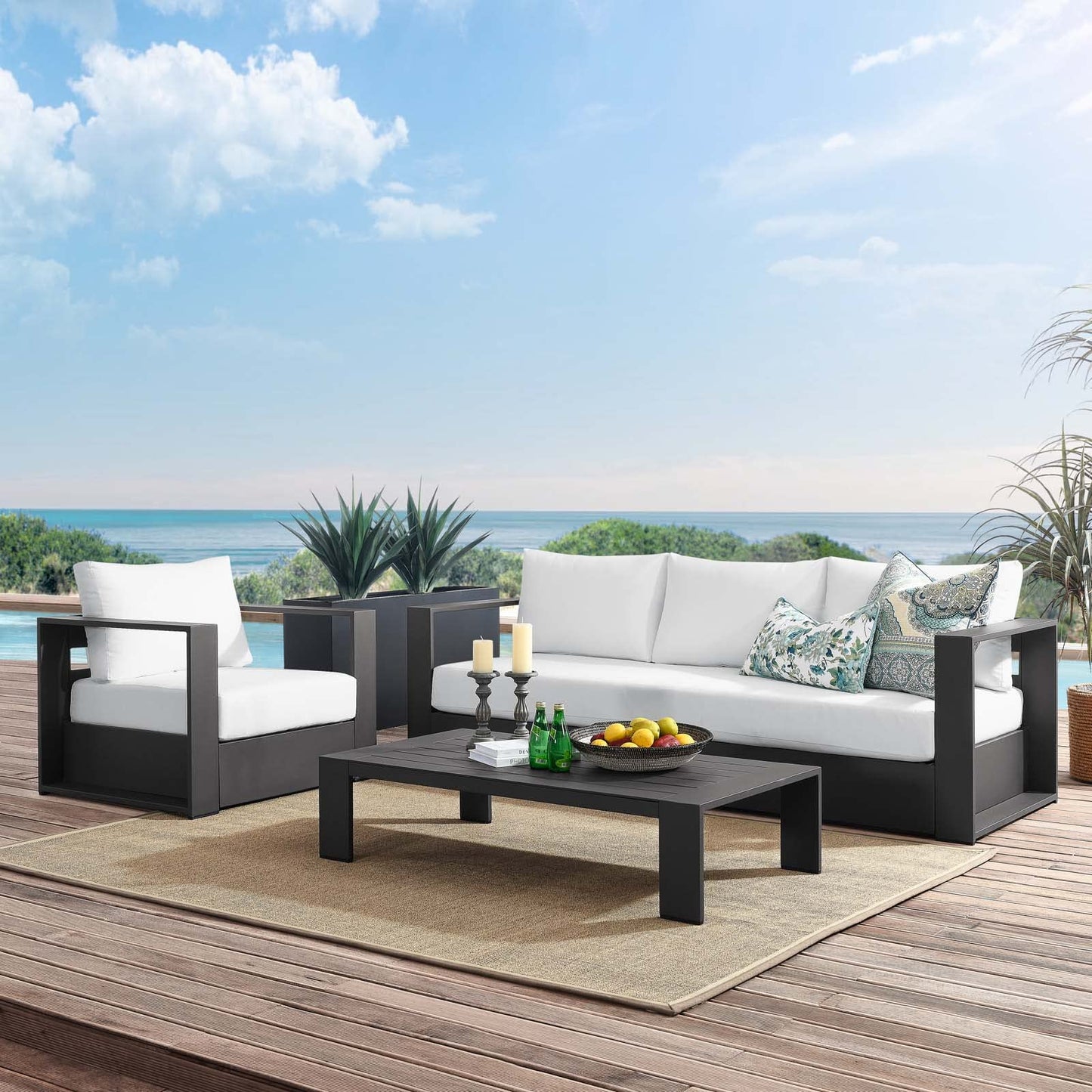 Modway Tahoe Aluminum 3-Piece Outdoor Patio Set in Gray White
