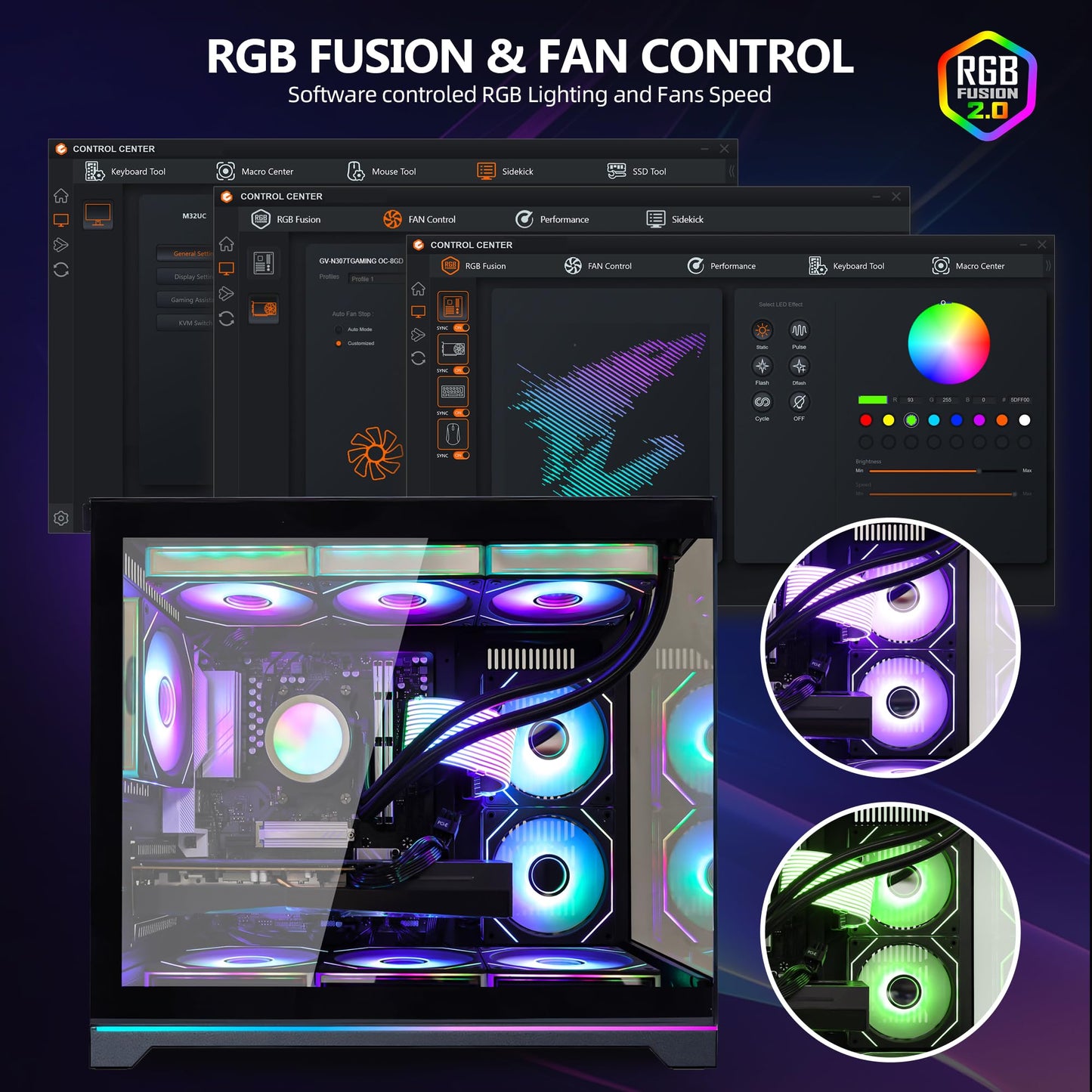HOENGAGER Software ARGB Control Gaming PC Desktop - AMD Ryzen 7 9700X - GeForce RTX 5070 (12GB) - 32GB DDR5 6000MHz - 1TB PCIe NVMe SSD - Black Panoramic Glass Case, RGB Fans, Wi-Fi, Win 11