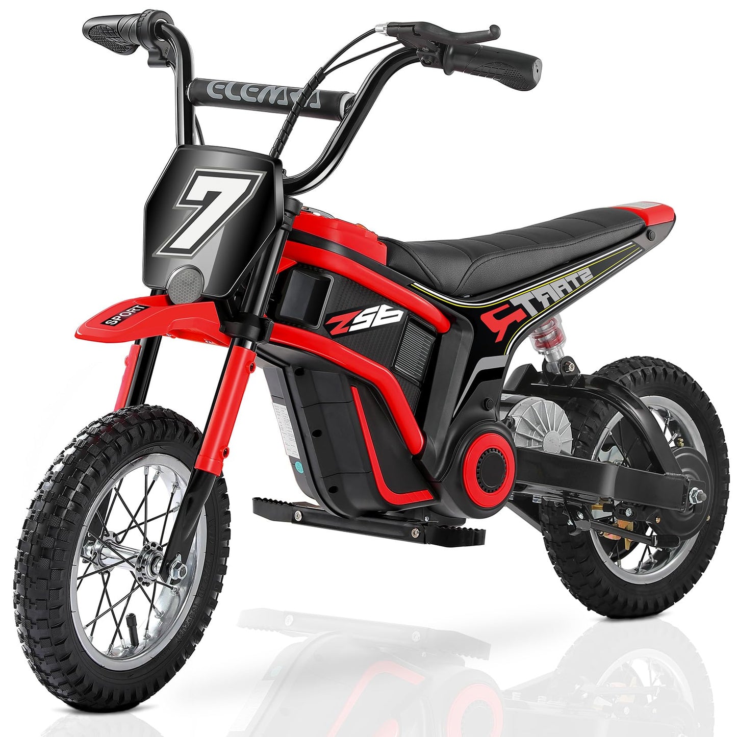 ELEMARA Electric Dirt Bike,350W Motorcycle 24V Ride on Toy for Big Kids w/LED Power Display,15.5 mph & 150lb Max,3 Speeds,Chain-Driven Motor,Twist-Grip Throttle & Brake Lever,12" Air-Filled Tires-Red