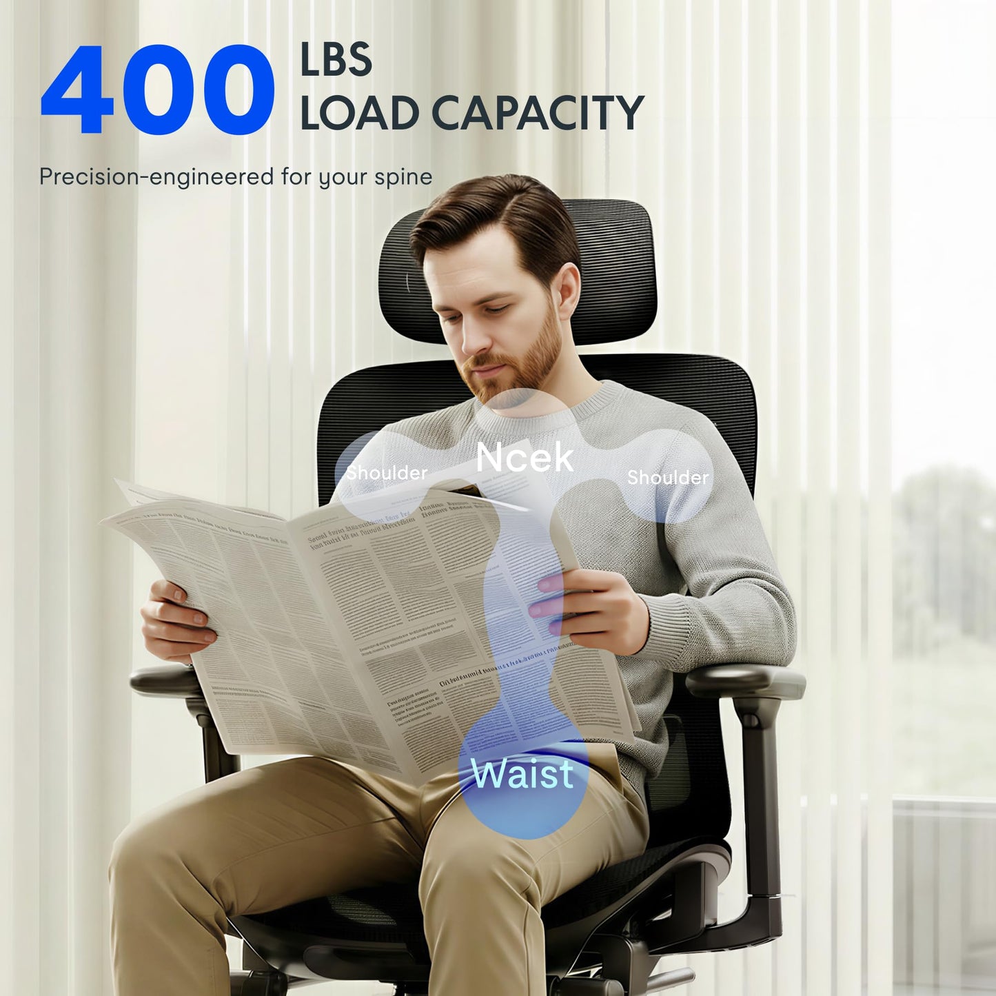 FLEXISPOT ErgoX Premium Ergonomic Office Chair with Footrest- Adjustable 3D Armrests, Dynamic Lumbar Support, Recline & Tilt Function, Mesh Seat, for Home & Office Use,Blue Foam