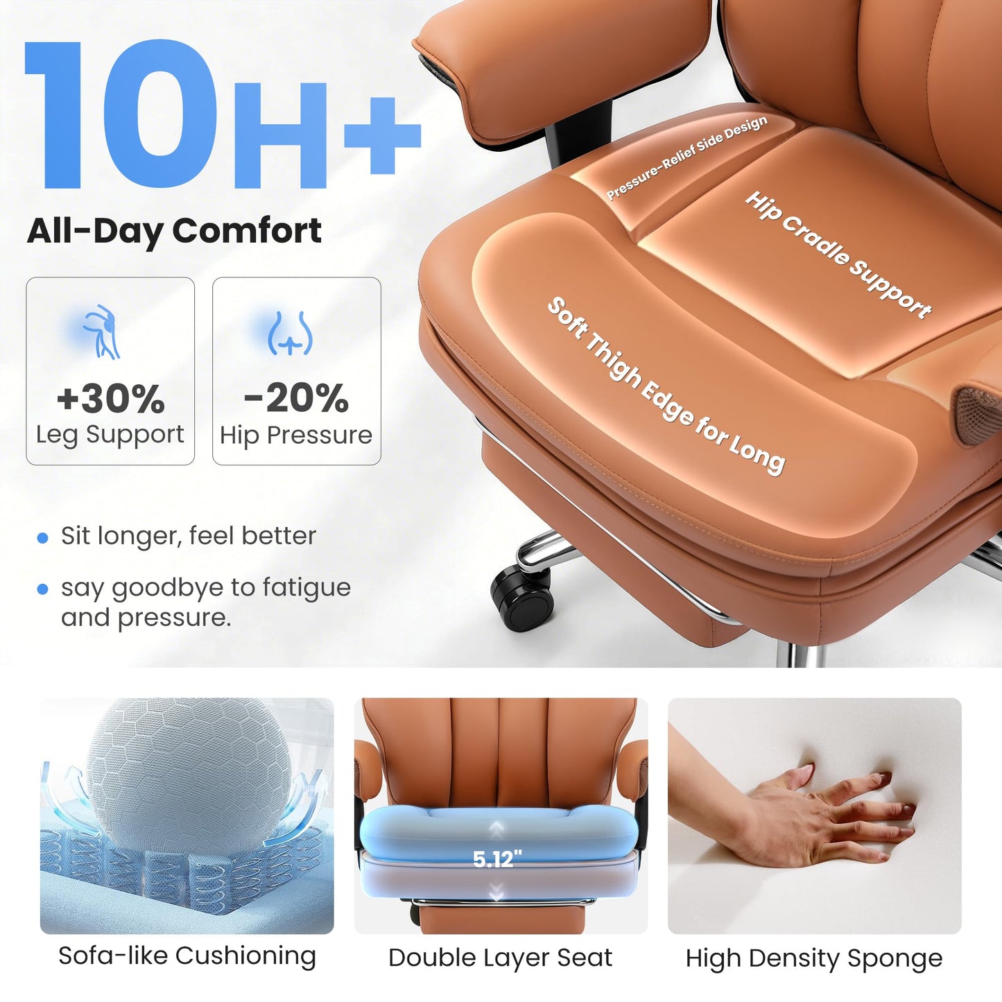 BestGlory Office Desk Chair with Inflatable Lumbar Support, Ergonomic Office Chair [Upgraded Double-Layer Cushion & Footrest], 400 LBS Big and Tall Computer Desk Chair for Home Office Gaming, Brown