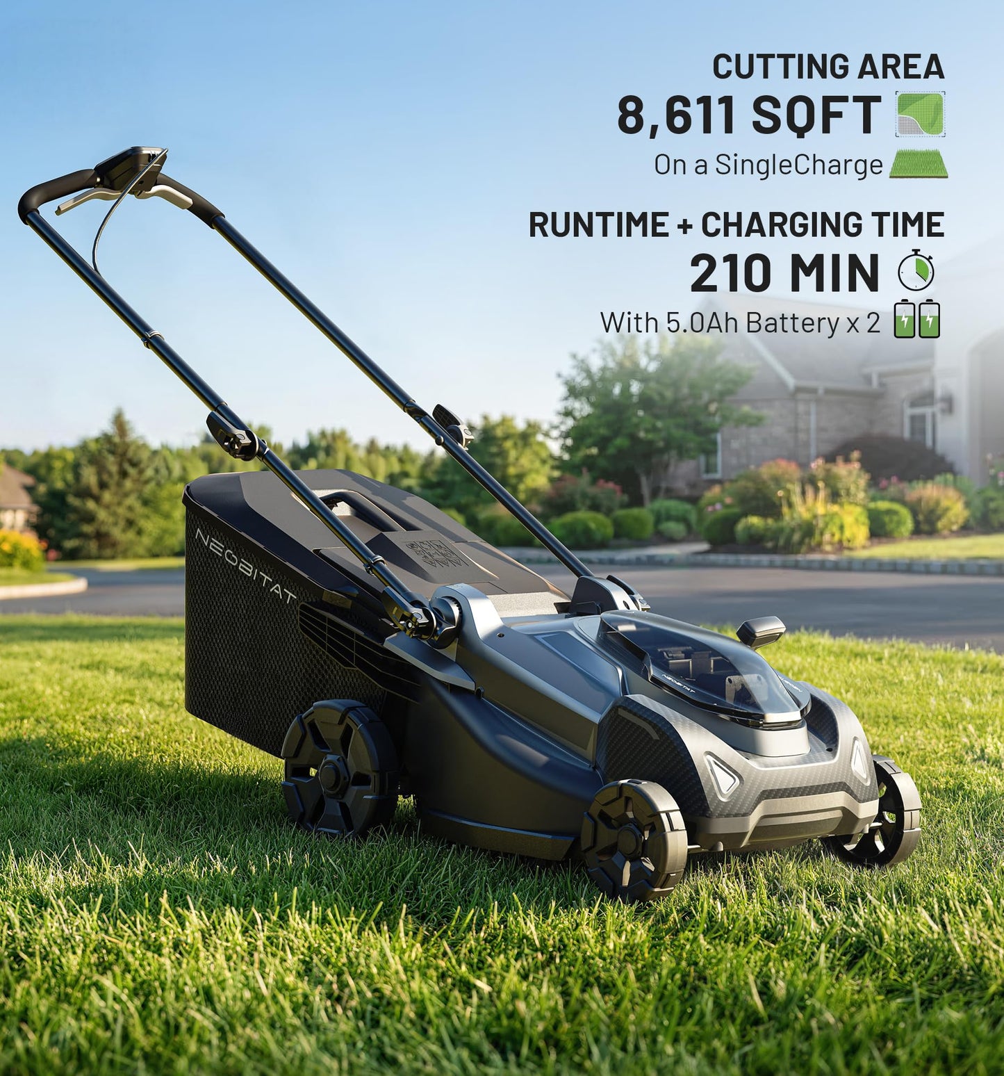 Neobitat 40V 18'' Self-Propelled Lawn Mower, 2-in-1 Mulching/Bagging Brushless Cordless Electric Lawn Mower with 6-Position Height Adjustment, Include 5.0Ah Battery x 2 and Rapid Charger