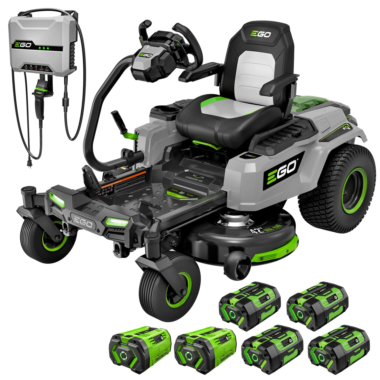 EGO POWER+ Z6 Zero Turn Riding Lawn Mower, 42" Deck, Includes (2) 56V 10.0Ah and (4) 56V 6.0Ah Batteries and 800W Charger - ZT4215S