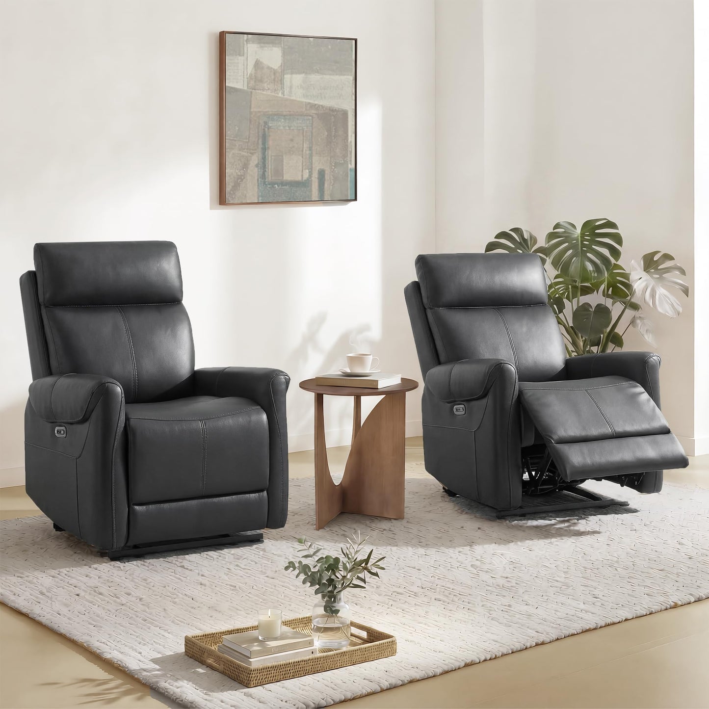 KISLOT Wall Hugger Recliner Chair for Adults, Faux Leather RV Recliner with USB Charging Ports Electric Power Reclining Sofa for Living Room Home Theater Seating Bedroom