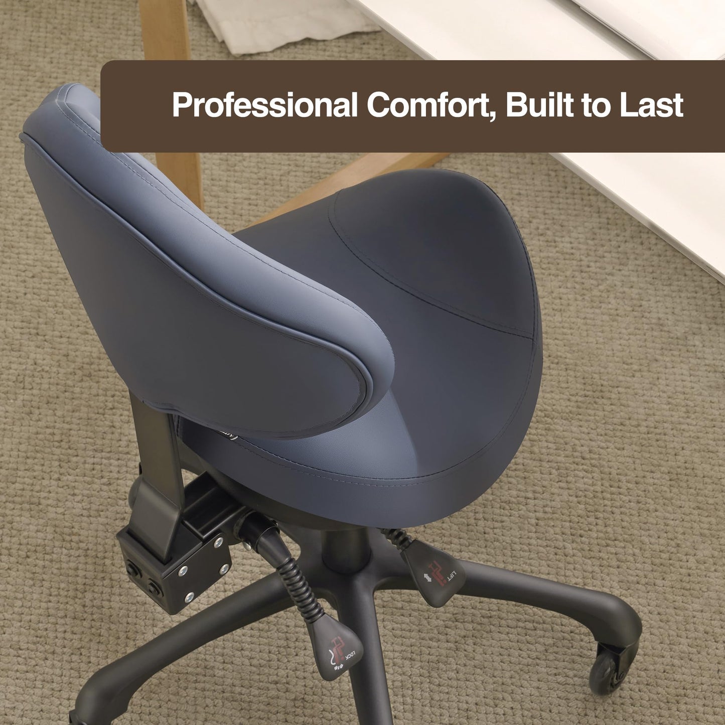 DR.LOMILOMI Pneumatic Swivel Rolling Saddle Chair with Wheels and Ergonomic Back Support for Hair Stylist, Dental Hygienist, Hygienic Clinic, Spa, Massage, Home, Office - 510 KOA