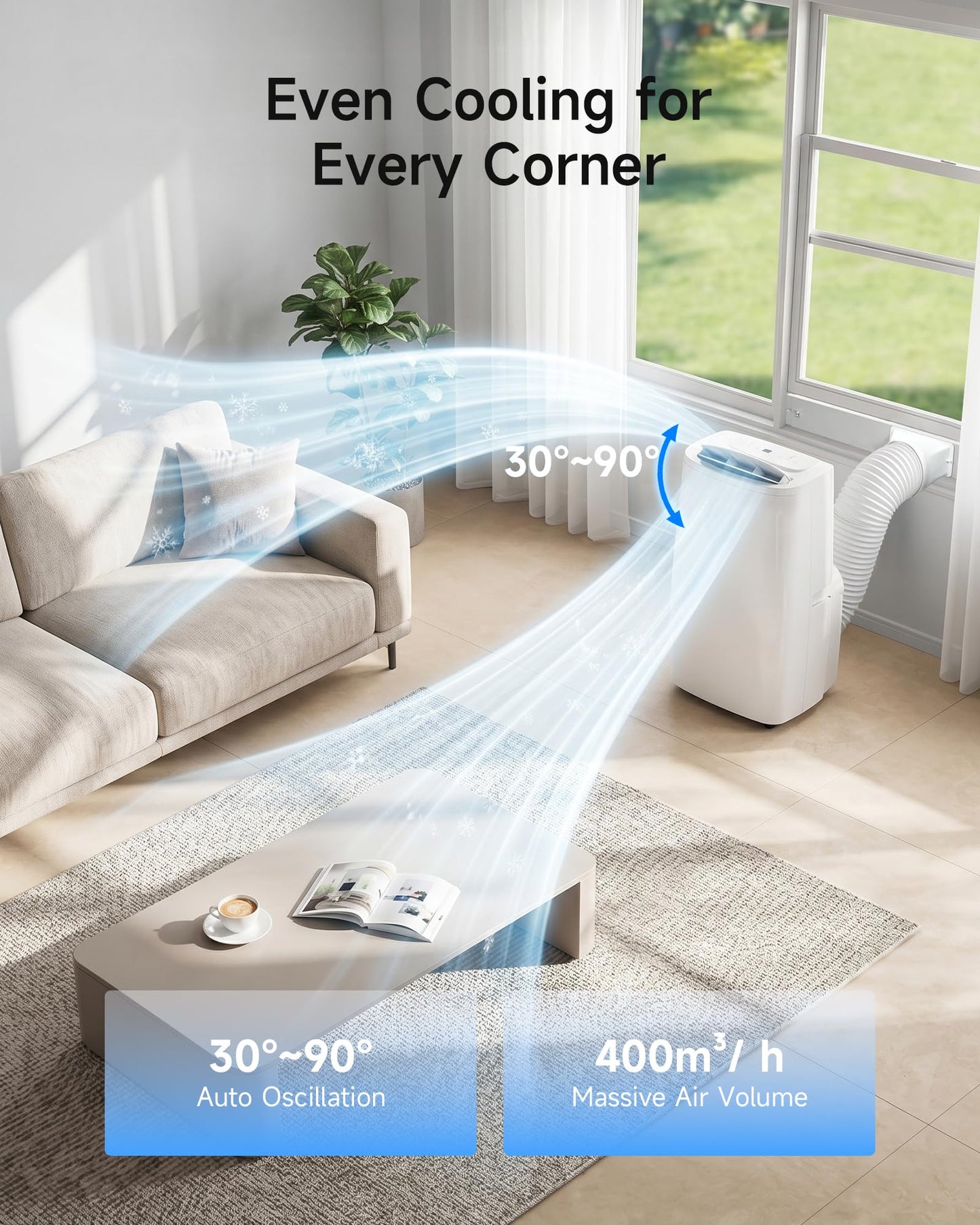 Air Choice 14,000 BTU Portable Air Conditioners, 5-in-1 Portable AC Unit with Cool, Heat, Dehumidifier, Fan, Sleep Mode, Auto Swing, Air Conditioner Portable for Large Room Up to 700 Sq. Ft, Remote