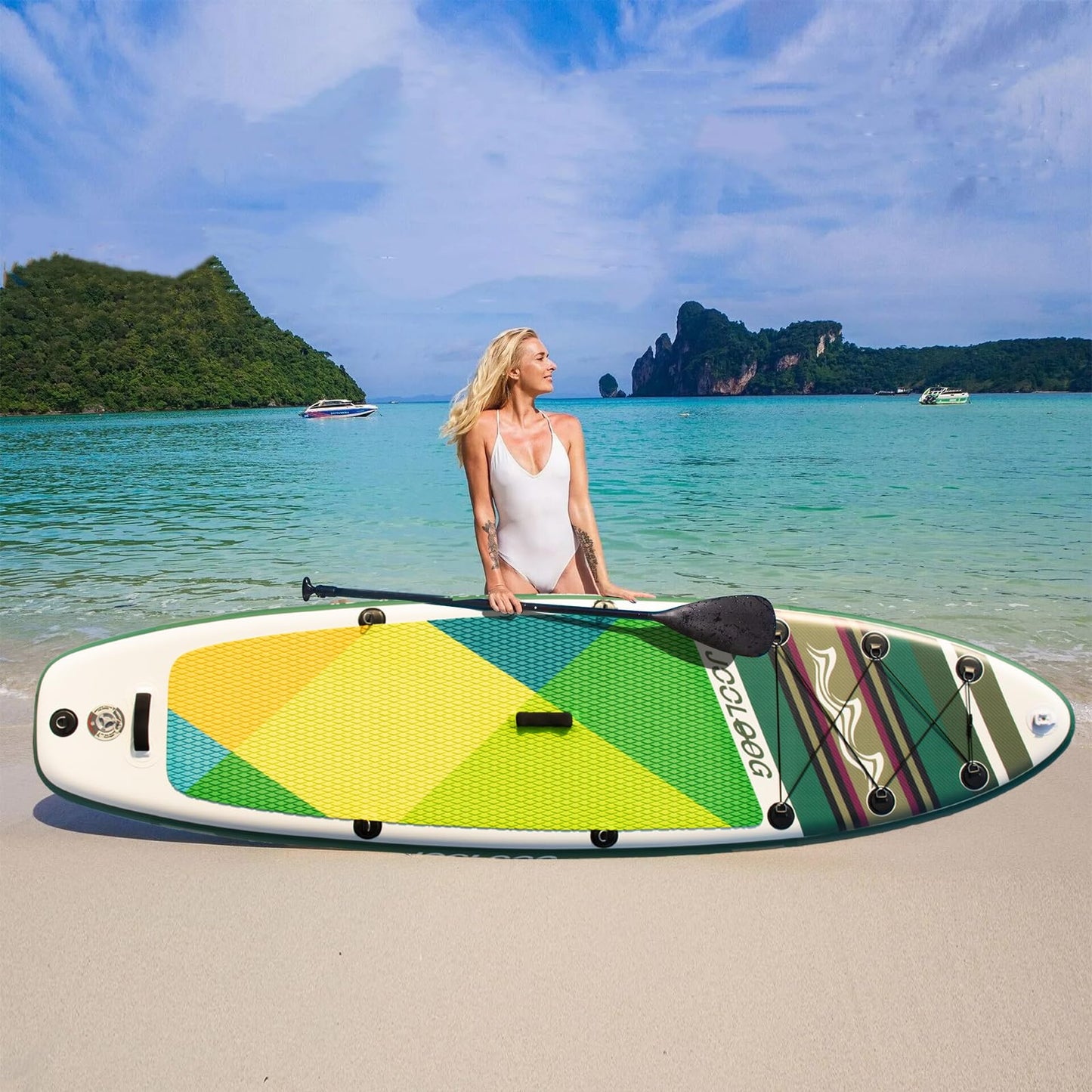 Inflatable Stand Up Paddle Board with Seat, 10'6" SUP 440LBS, Recreational Paddleboard for Adults Beginners, Blow Up Paddle Board with Fishing Design, Camera Mount, Cooler Bag & Full Accessories