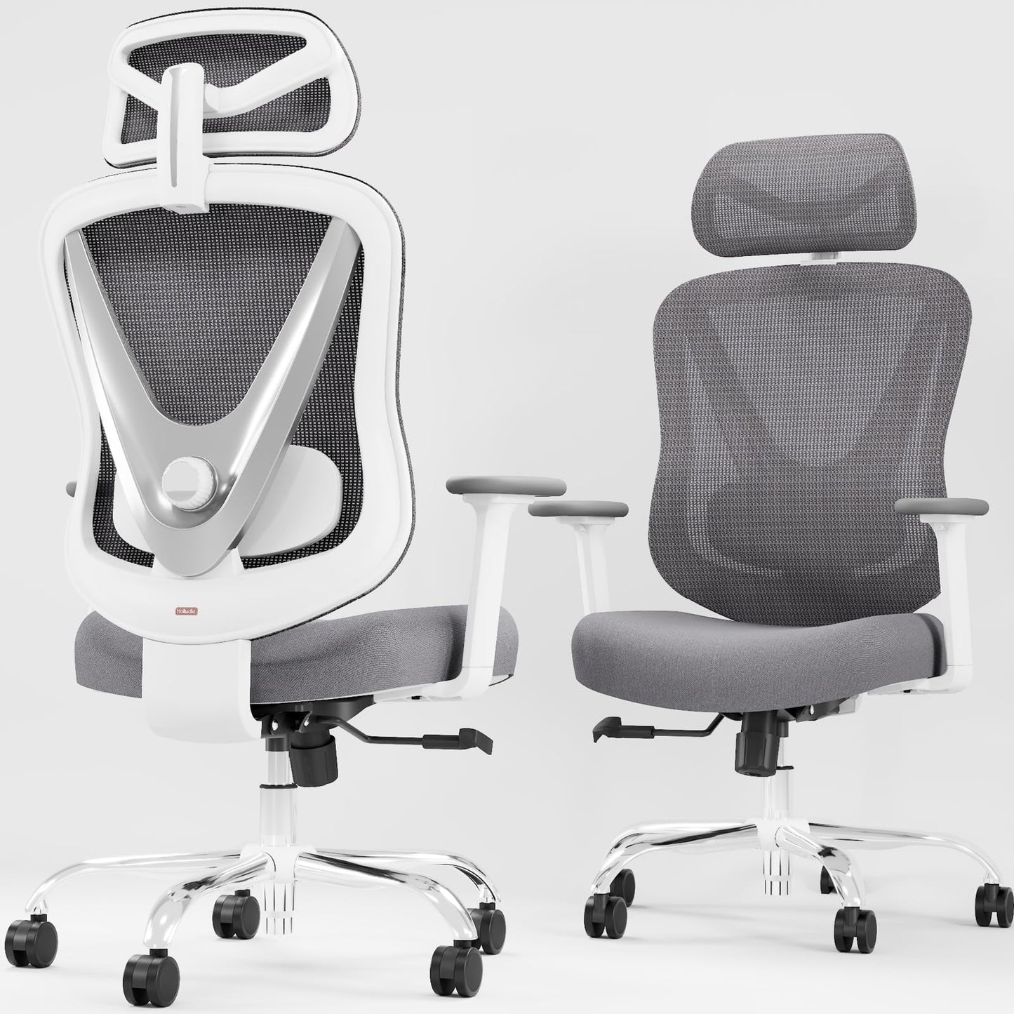HOLLUDLE Ergonomic Mesh Office Chair - 3D Adjustable Lumbar Support & 3D Armrests, V-Shaped Back, Adjustable Desk Chair for Office & Home, White
