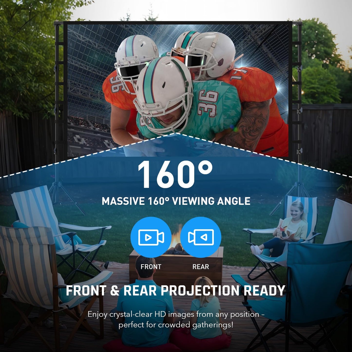 200 Inch Outdoor Projector Screen with Stand: LEORFI Large Projection Screen with Adjustable Tripod, Front & Rear Projection Wrinkle-Free Movie Screen with Transport Bag for Backyard Movie Night