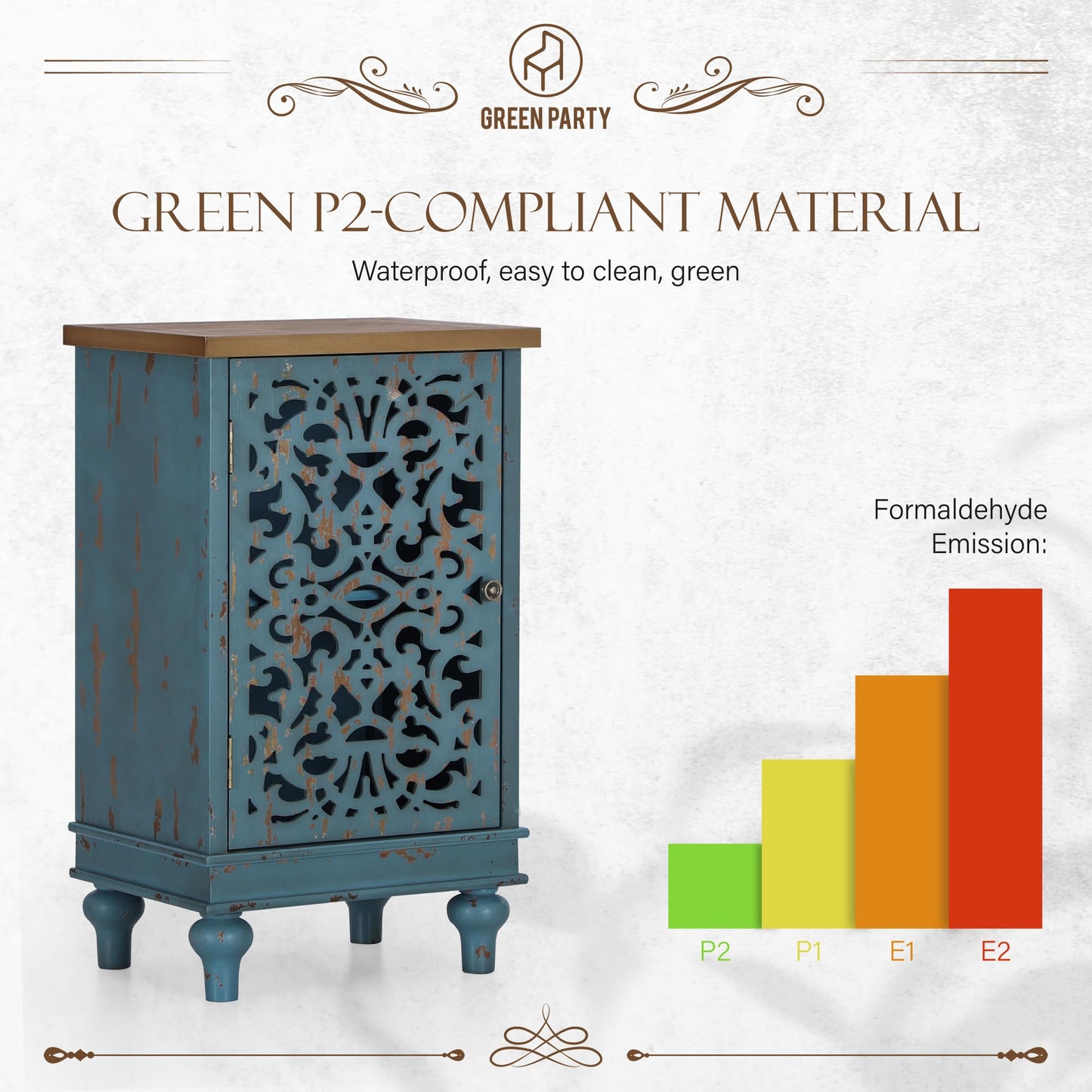 GREEN PARTY Accent Storage Cabinet End Table Nightstand Sofa Table with Single Door Teal Floral Pattern for Living Room, Bedroom, Coffee Table, Teal Floral