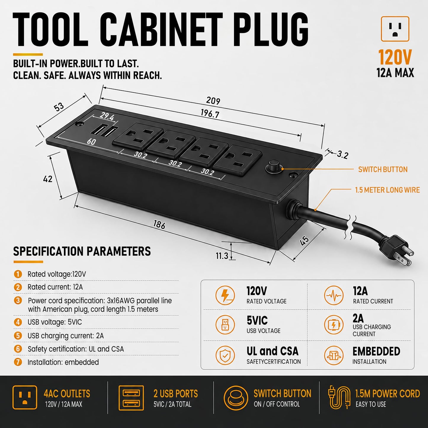 CHETTO C 72-inch Rolling Tool Chest Cabinet Mobile Workbench with 15 Storage Drawers and Wheels 3 Uper Cabinet Outlet SS Pegboard Black Tool Box for Garage