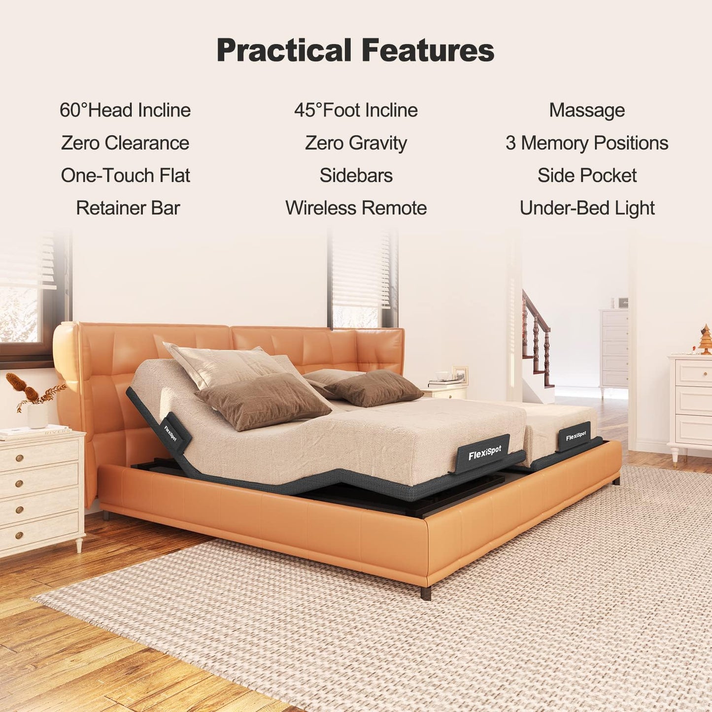 FLEXISPOT S6 Adjustable Bed Frame Base Split King, Quick Assembly, Massage, Zero Clearance, Whisper Quiet Durable Motor, Zero Gravity, Mattress Holder, Anti-Snore, Wireless.