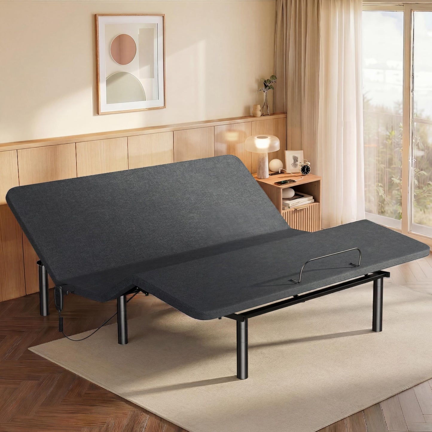 Amada Homefurnishing Adjustable Bed Frame King, Independent Head and Foot Incline, Quiet Motor, 750 lbs Capacity, Adjustable Bed with Stay-Put Wired Remote Control, 4 Bed Height Options, Easy Assembly