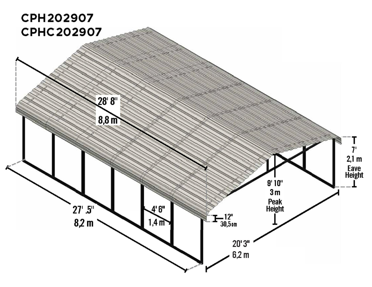 Arrow Carports Galvanized Steel Carport, Double Car Metal Carport Kit, 20' x 29' x 7', Eggshell