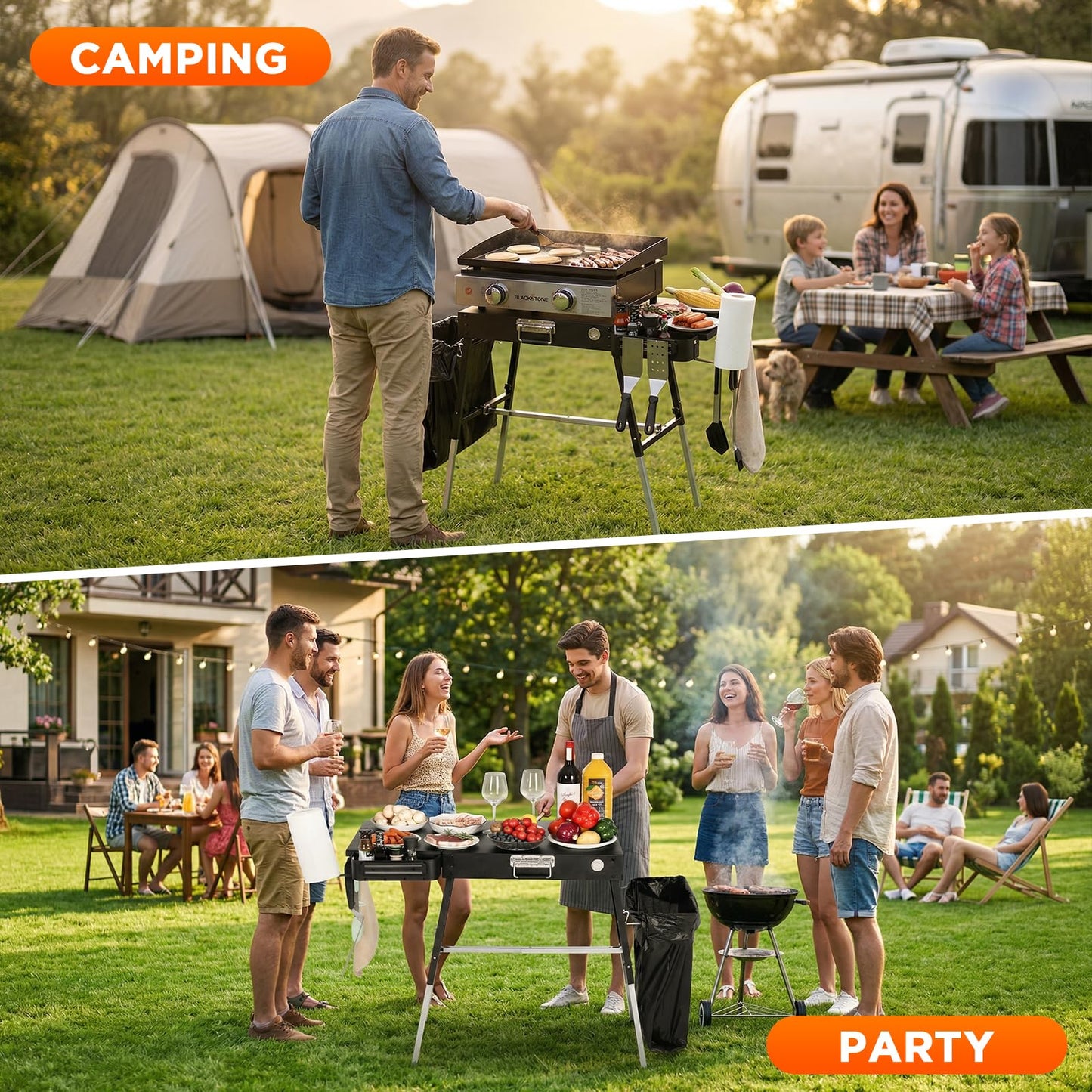 Outdoor Folding Grill Table, Adjustable Blackstone Griddle Stand, Fit 17” 22” Blackstone & Ninja Grills, Portable Camping Table for Outdoor BBQ & Tailgating