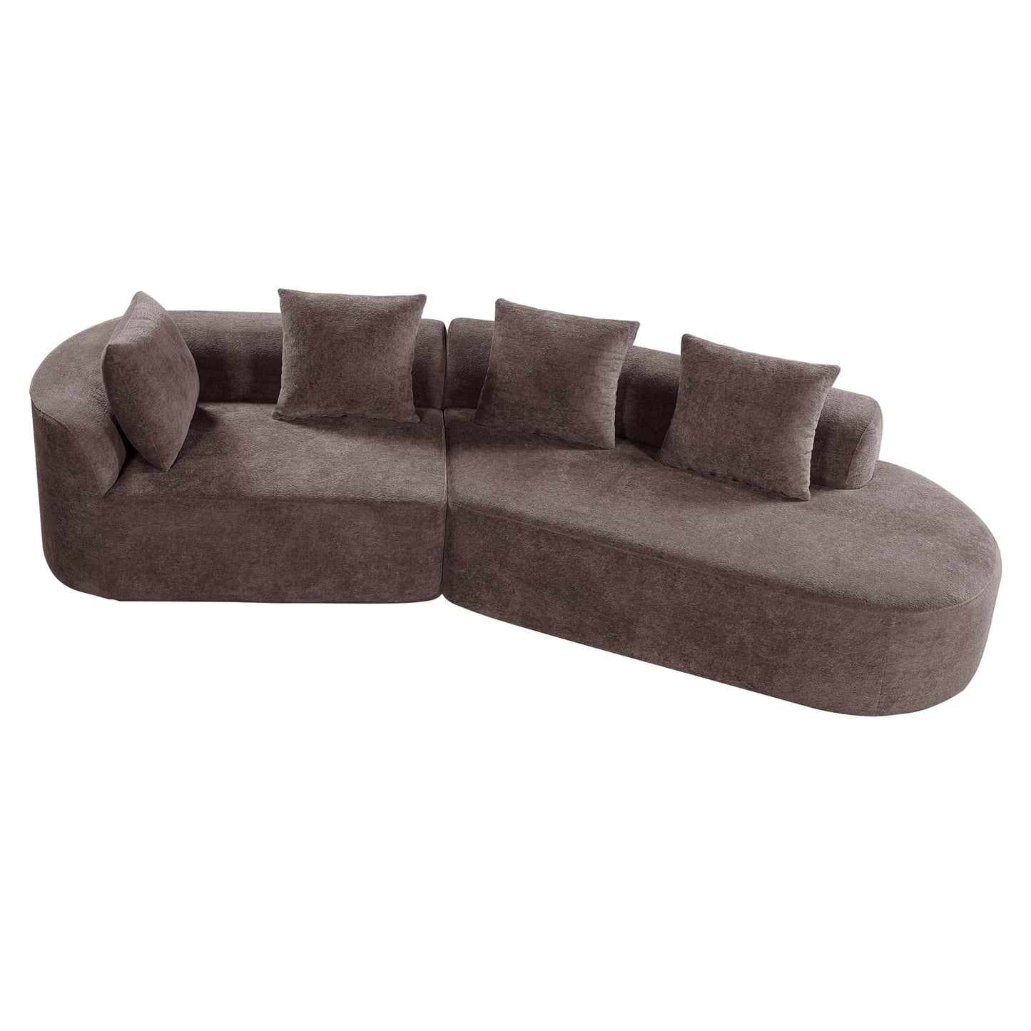Merax 2-Piece 116" L-Shaped Modular Sectional Sofa Set, 4 Seat Fully Assembled Curved Upholstery Couch with High-Density Compressed Sponge, Chaise Lounge & 4 Pillows for Living Room, Brown