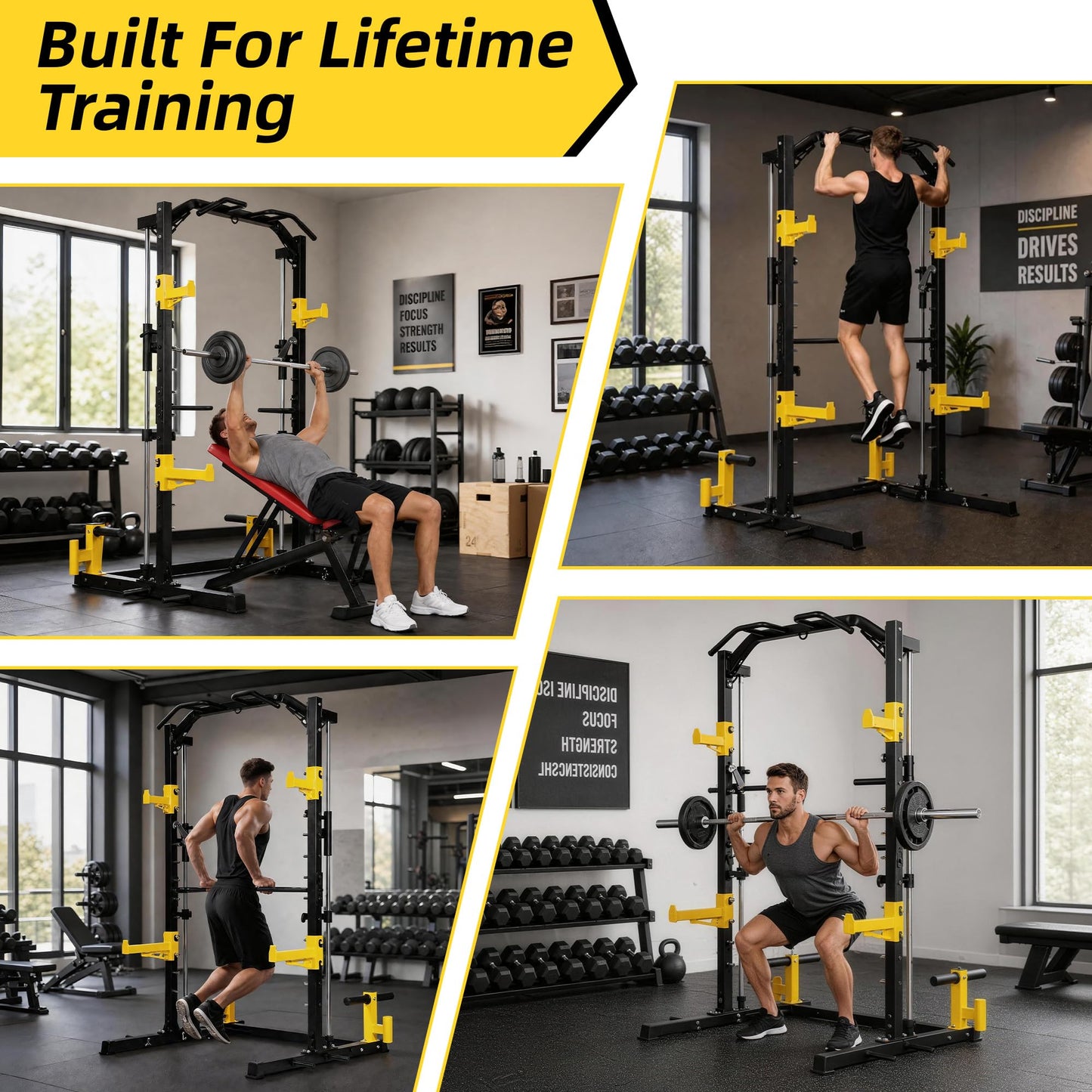 Fitvids Smith Machine Power Cage, Multi-Function Squat Rack with Dip Bars, Weight Plate Storage, J Hooks, Barbell Holder & T-Bar Row Platform, Tricep Rope,2000lb Capacity