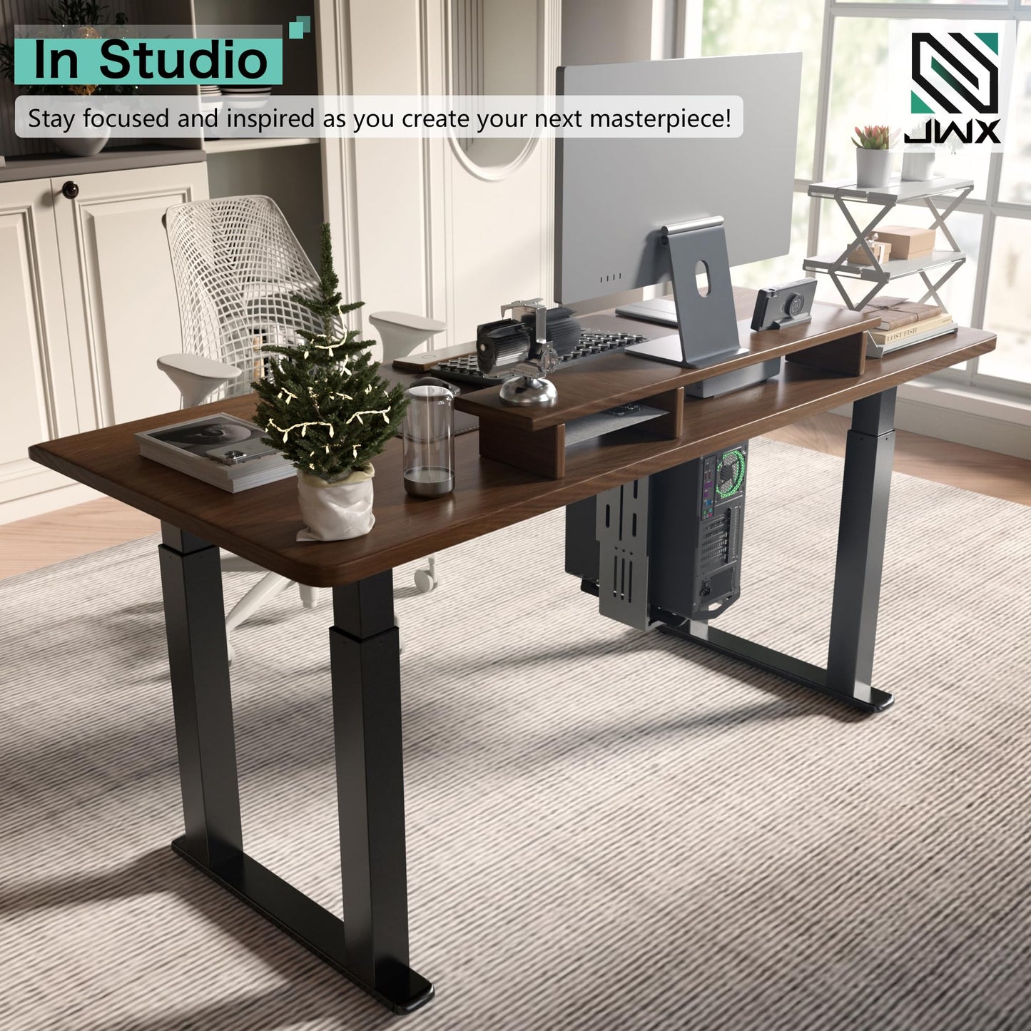 JWX 4-Leg Standing Desk Frame with Dual Motors, Electric Height Adjustable Desk Base, Heavy Duty 330 lbs Load, Fits Desktop 39″–79″, Anti-Collision, Memory Presets, Black Frame Only