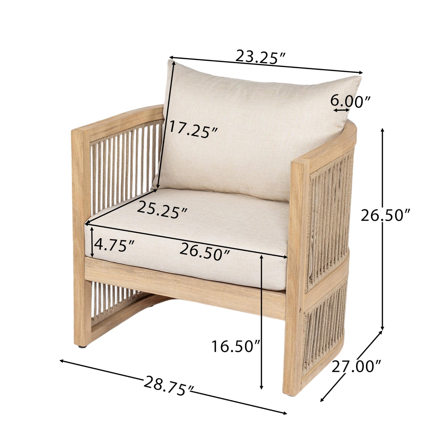 Christopher Knight Home Delbert Acacia Wood 4 Piece Patio Furniture Set, Wooden Patio Conversation Set with Club Chair+Coffee Table, 4-Seater Outdoor Loveseat Sofa Chair and Table Set, Natural+Beige