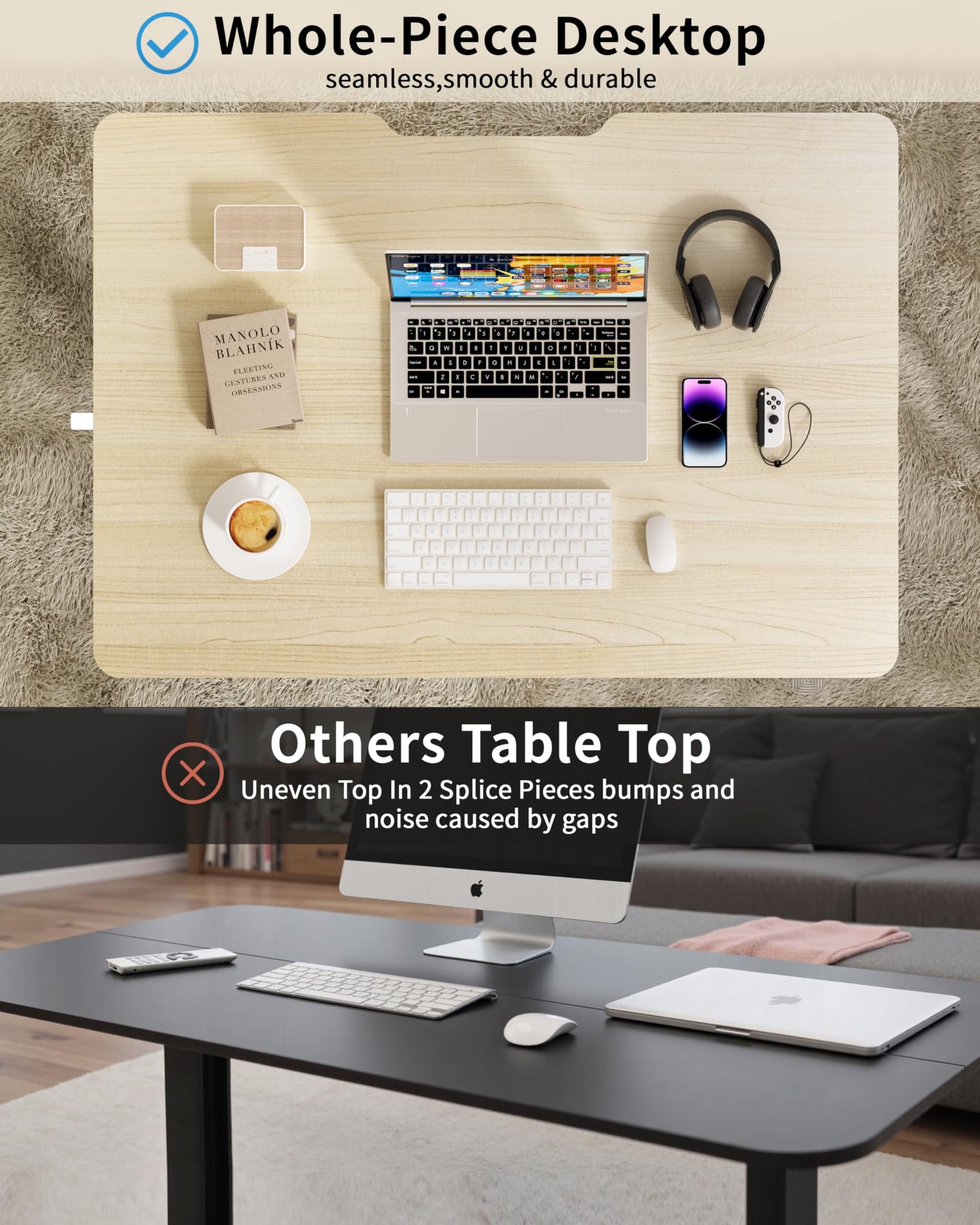 Okin Small Electric Standing Desk, 36" x 24" Whole Piece Height Adjustable Desk, Oak Sit to Stand Computer Workstation for Home Office