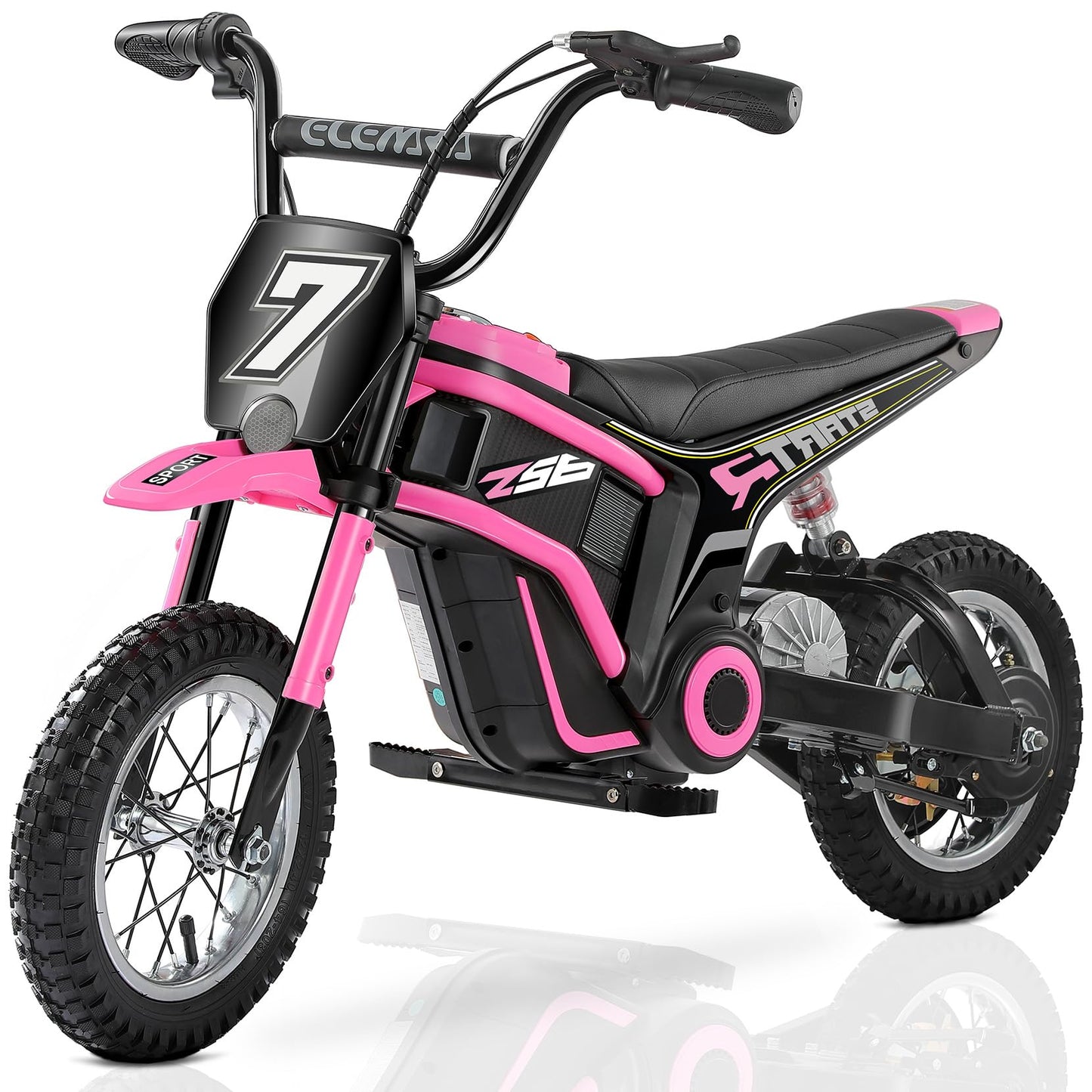 ELEMARA Electric Dirt Bike,350W Motorcycle 24V Ride on Toy for Big Kids w/LED Power Display,15.5 mph & 150lb Max,3 Speeds,Chain-Driven Motor,Twist-Grip Throttle & Brake Lever,12" Air-Filled Tires-Pink