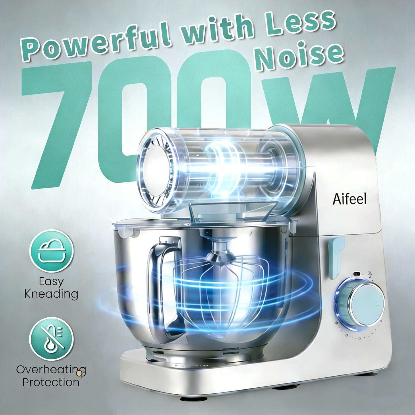 Aifeel Stand Mixer,6.5QT Tilt-Head Electric Stand Mixer,700W DC Motor with Low Noise,Kitchen Mixer with Dough Hook,Beater,Whisk,Dishwasher-Safe Attachments for Baking(Green/Silver)
