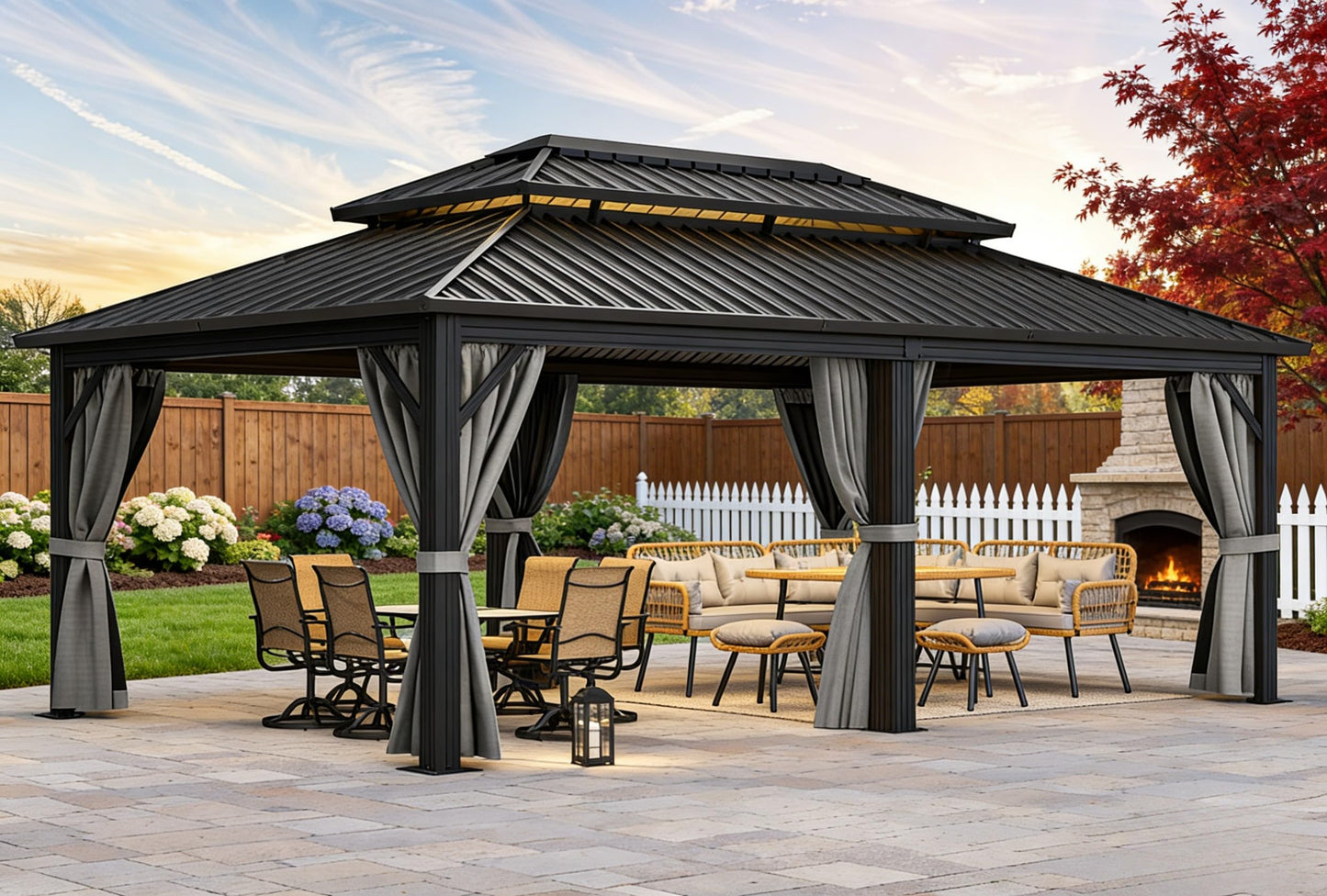 YITAHOME 12X20FT Gazebo Hard Top Patios Double Roof Aluminum Frame Garden Gazebo Tent Curtains Netting for Patios Backyards Decks Lawns Gray