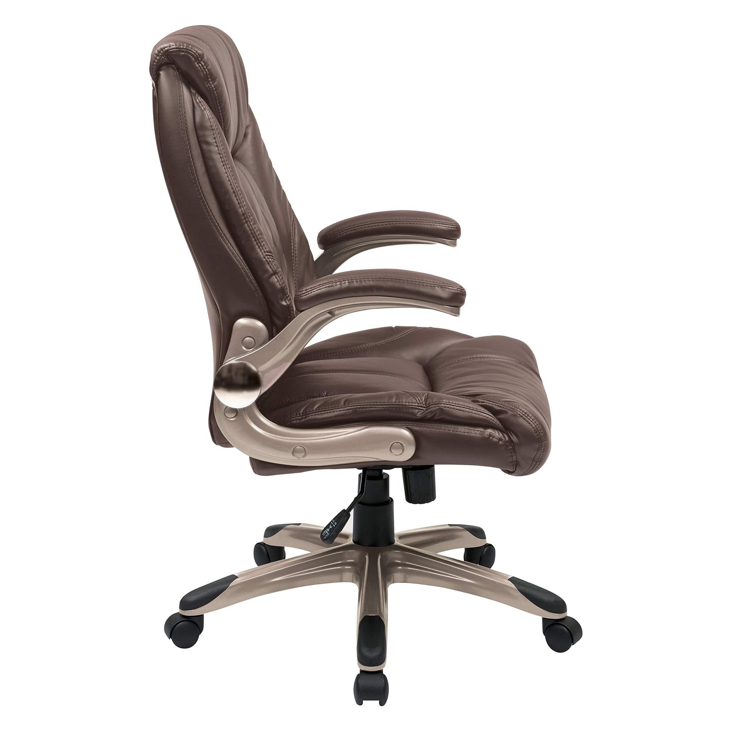Office Star FL Series Faux Leather Mid-Back Manager's Office Chair with Padded Flip Arms, Espresso with Cocoa Base