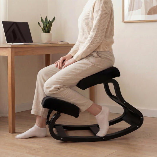NYPOT Ergonomic Kneeling Chair with Adjustable Seats - Knee Chair for Posture Correction & Kneel Rocking Stool for Desk - Back Pain Relief and Support for Home and Office - Modern Total Black