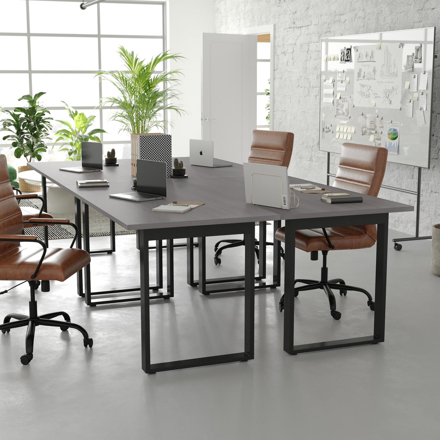 Flash Furniture Redmond Conference Table with U-Frame Base, Commercial Water and Scratch Resistant Laminate Finish, PVC Edge, Heavy Duty Steel Frame, 60x30, Gray Oak